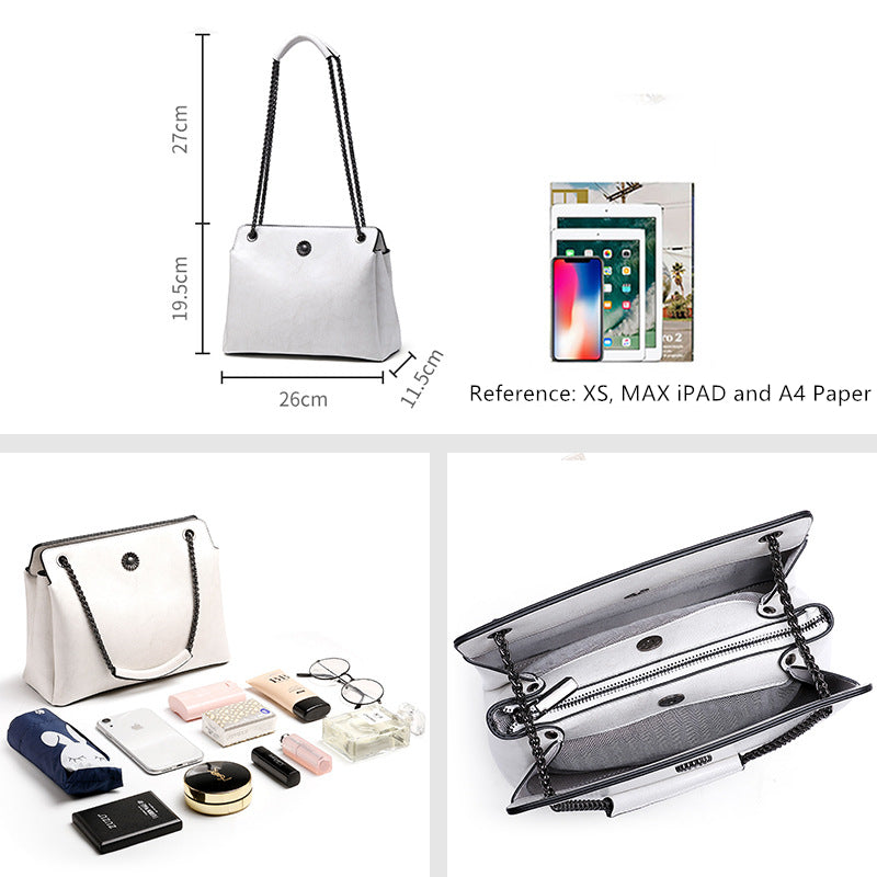 Nine Seven Genuine Leather Women's Chain Strap Shoulder Bag with Outside Pocket