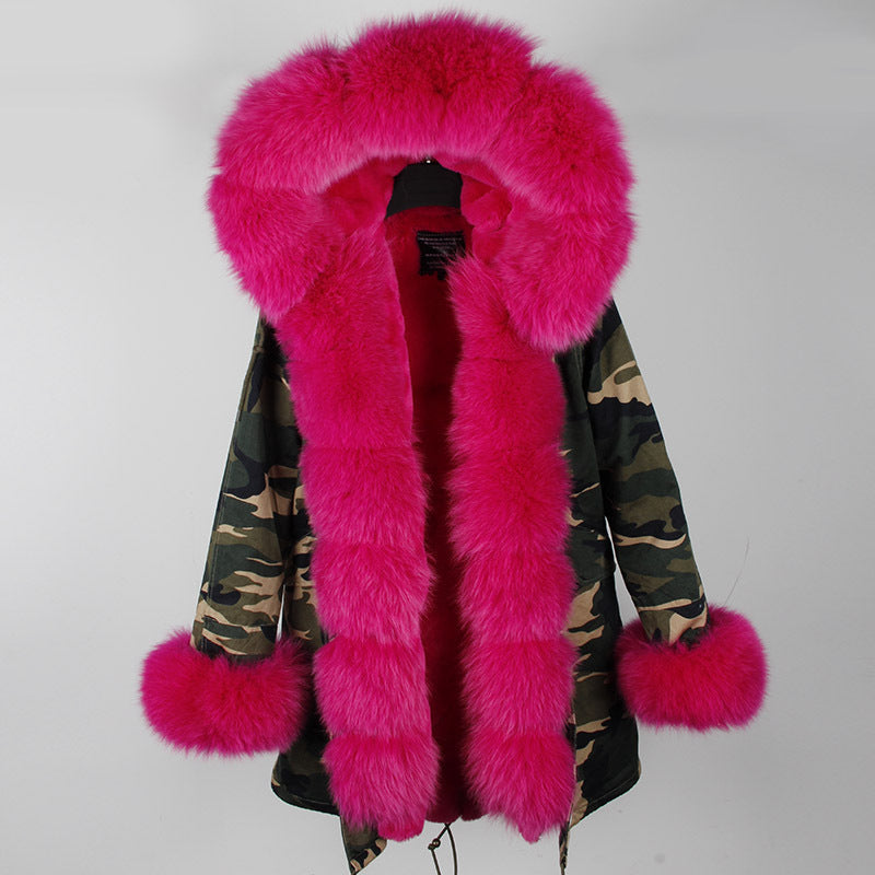 Nine Seven Rabbit Fur Women's Comouflage Overcoat Winter Parka Coats Customization