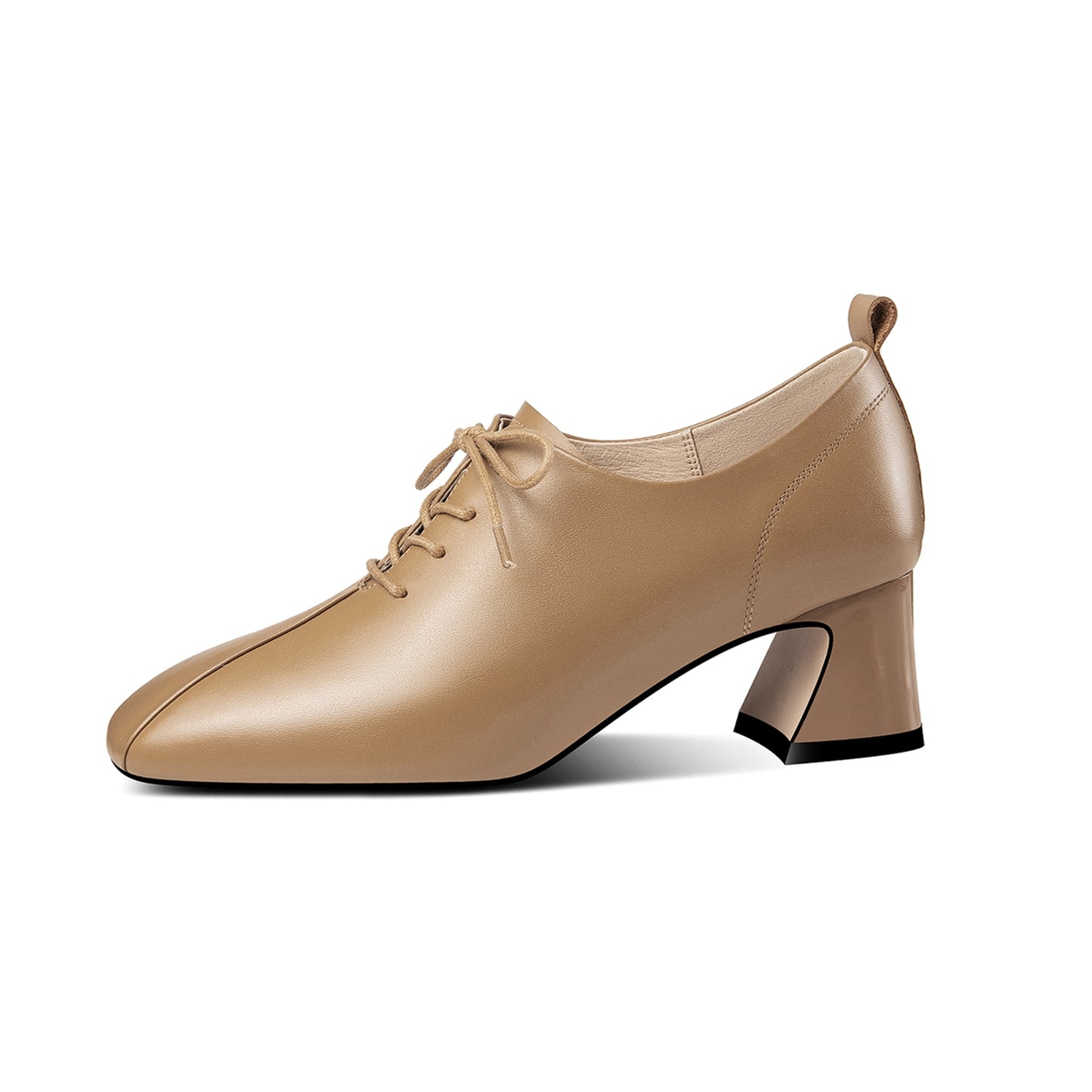 Nine Seven Handmade Women's Genuine Leather Textured Square Toe Front Lace Up Low Chunky Heel Oxford Pumps