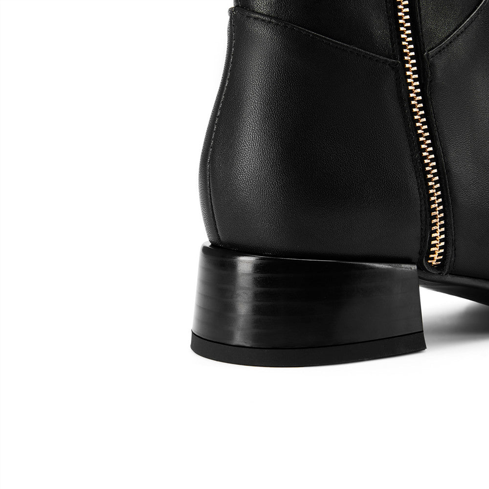 Nine Seven Women's Genuine Leather Handmade Pointed Toe Side Zip Low Chunky Heel Chic Plus-size Customized Circumference Over Knee Boots