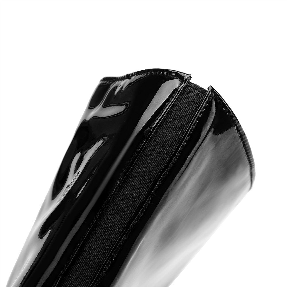 Nine Seven Women's Glossy Patent Leather Handmade Pointed Toe Half Side Zip Low Chunky Heel Stylish Plus-size Customized Circumference Over Knee Boots