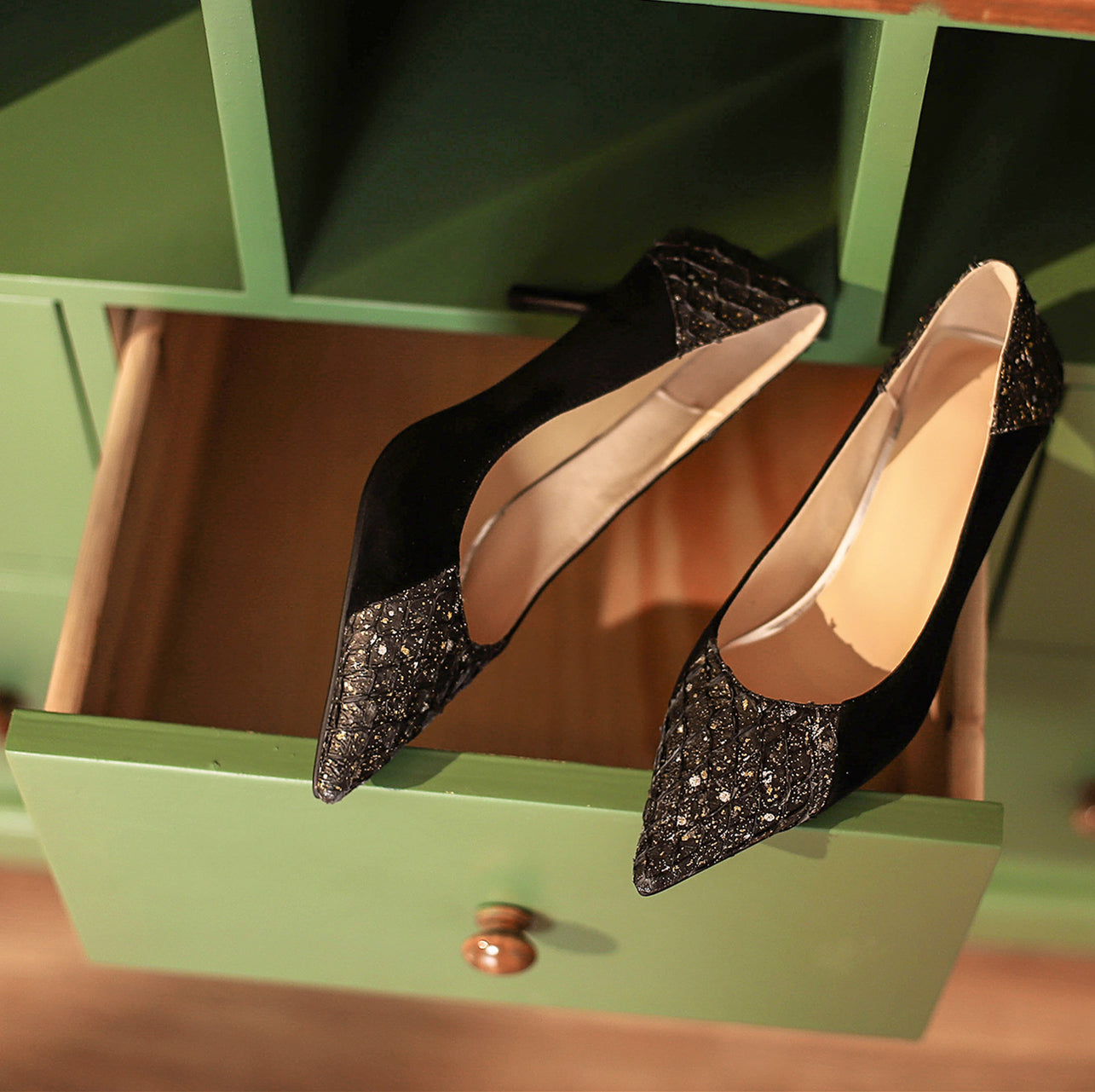 Nine Seven Women's Suede Leather Pointed Toe Handmade Stiletto Mid Heels Slip On Dress Pumps Shoes