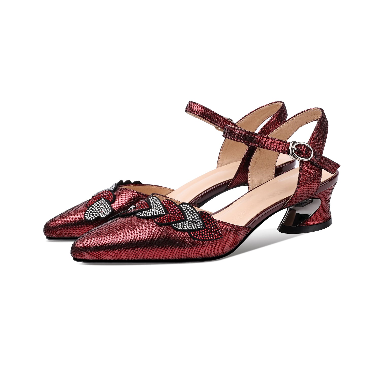 Nine Seven Women's Genuine Leather Handmade Pointed Toe Low Chunky Heel Casual Sandals