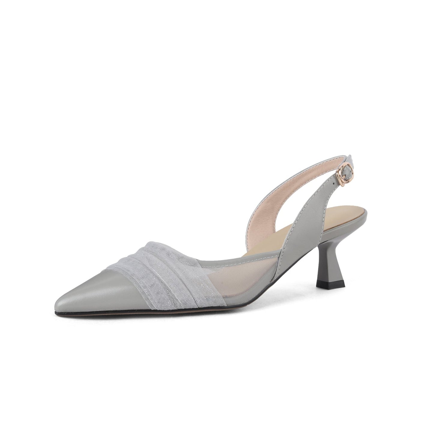 Nine Seven Genuine Leather Handmade Women's Pointed Toe Slingback Low Heel Buckle Sandal Pumps