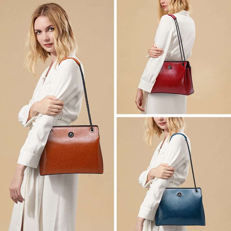 Nine Seven Genuine Leather Women's Chain Strap Shoulder Bag with Outside Pocket