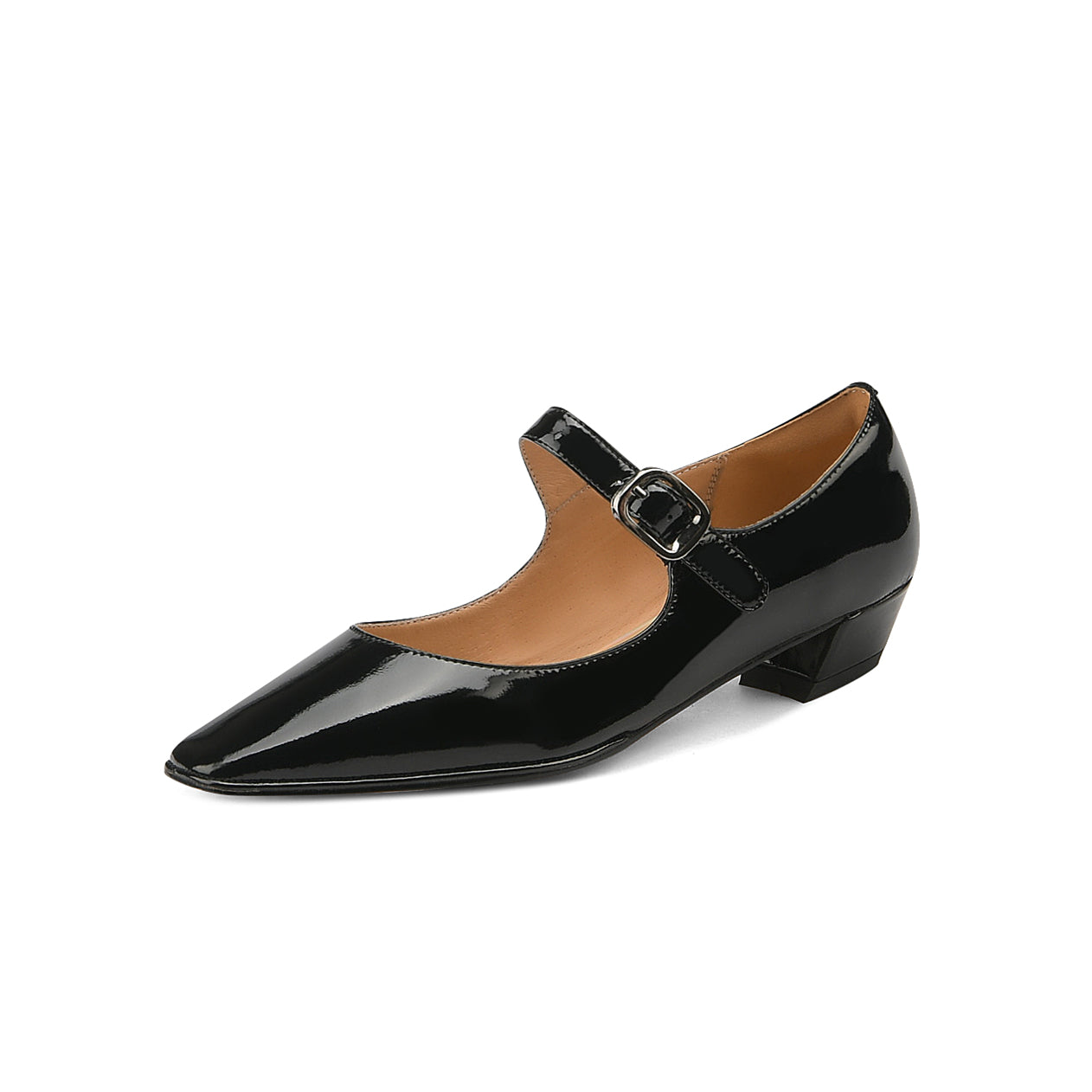 Nine Seven Glossy Patent Leather Women's Handmade Chunky Heel Square Toe Buckle Mary Jane Pumps