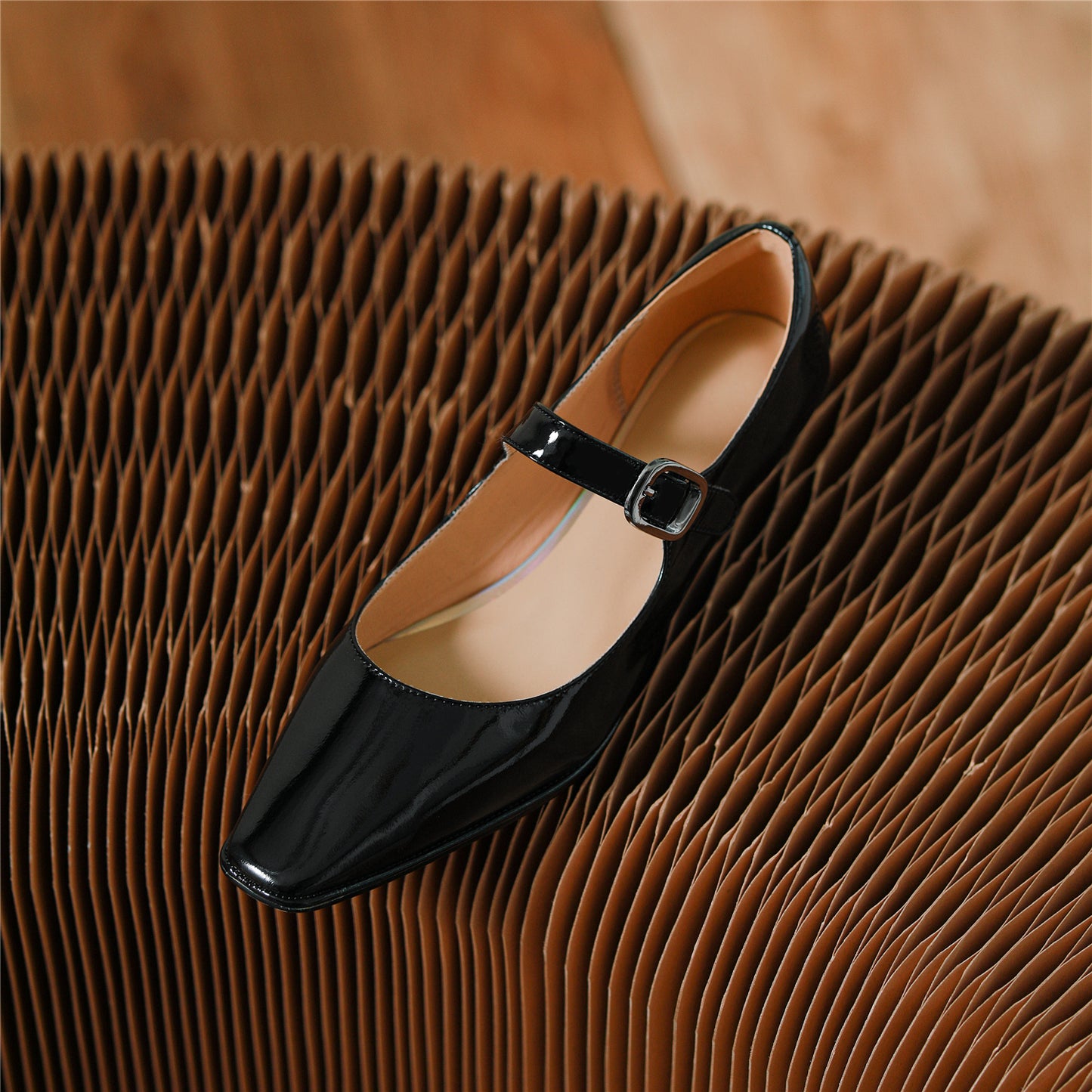 Nine Seven Glossy Patent Leather Women's Handmade Chunky Heel Square Toe Buckle Mary Jane Pumps