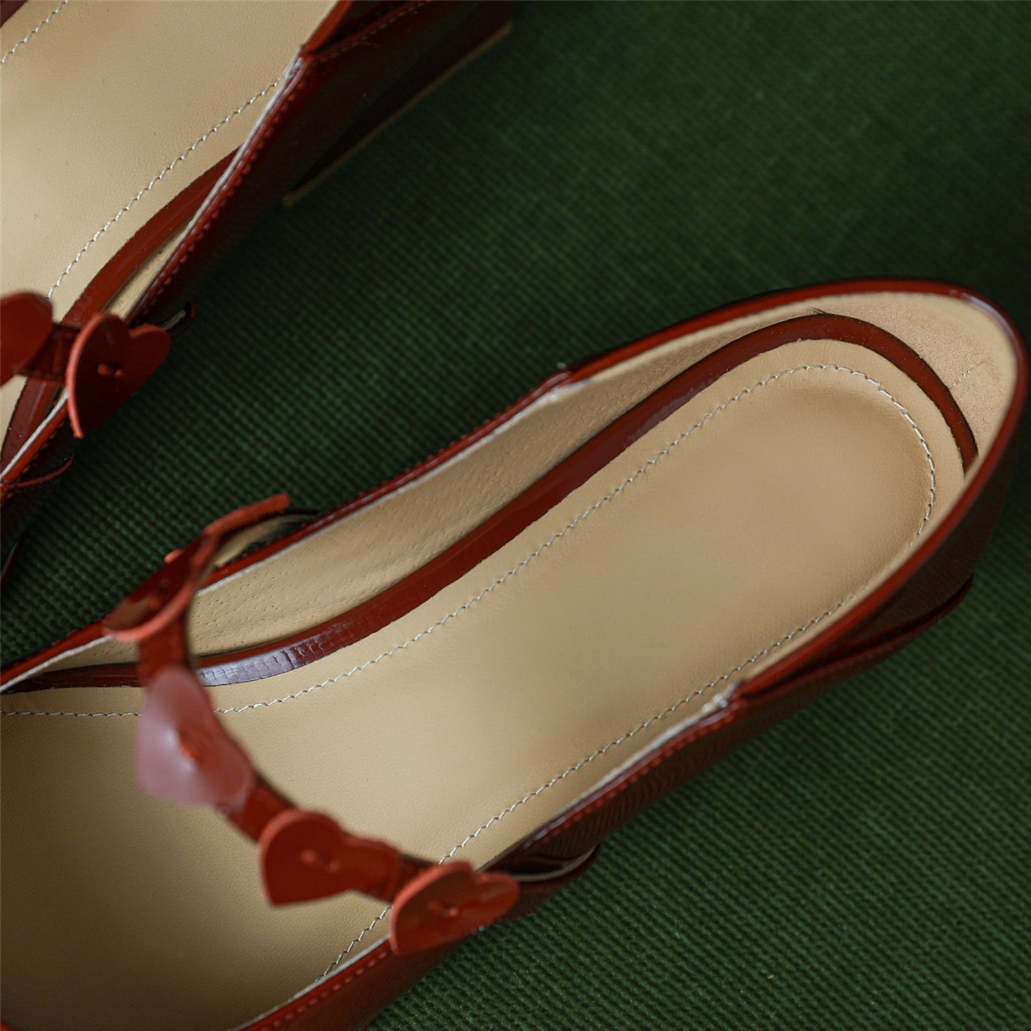 Nine Seven Women's Patent Leather Handmade Chunky Heel Slip On Loafer Mary Jane Pumps with Hearts Decor