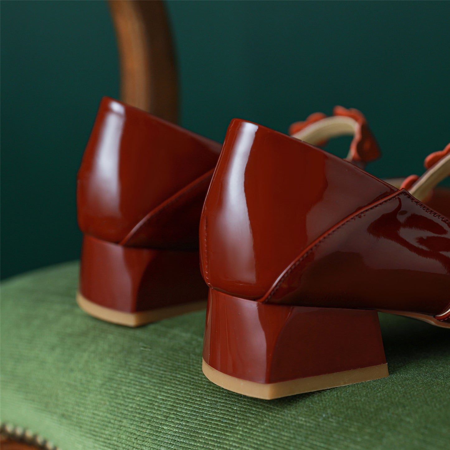 Nine Seven Women's Patent Leather Handmade Chunky Heel Slip On Loafer Mary Jane Pumps with Hearts Decor