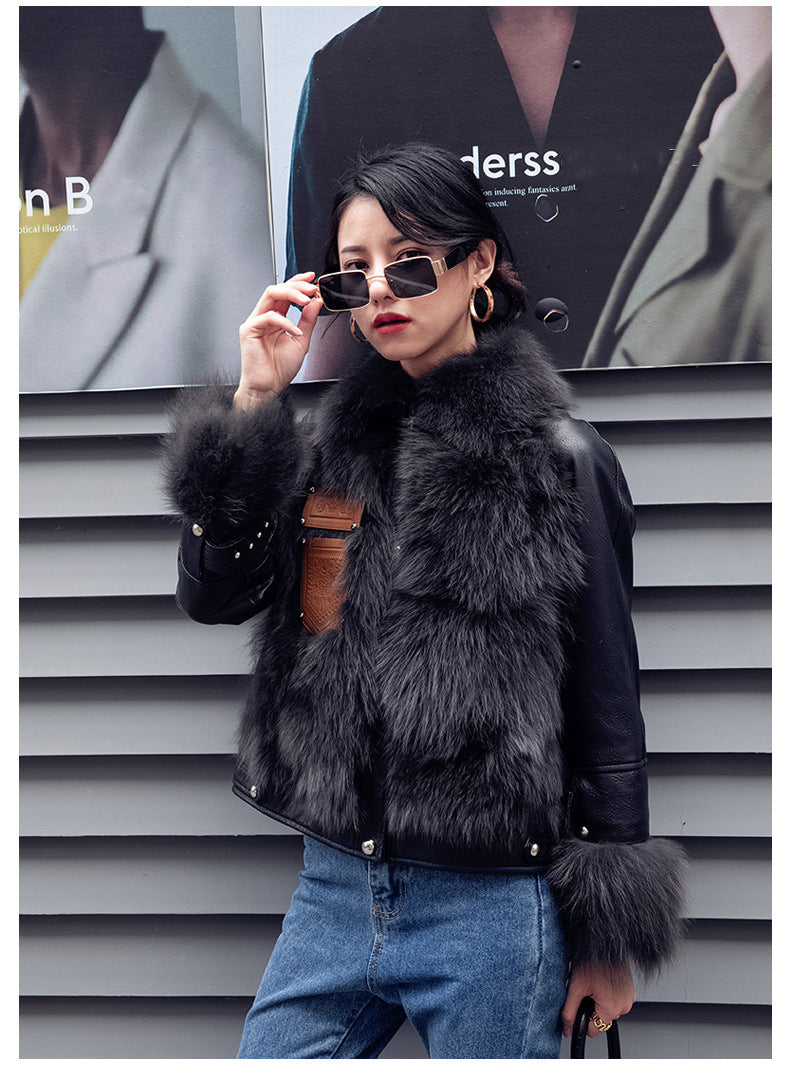 Nine Seven Fox Fur Coat Women's Genuine Leather Jacket Customization
