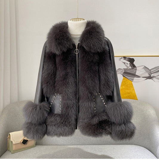 Nine Seven Fox Fur Women's Genuine Leather Jacket Coat Customization