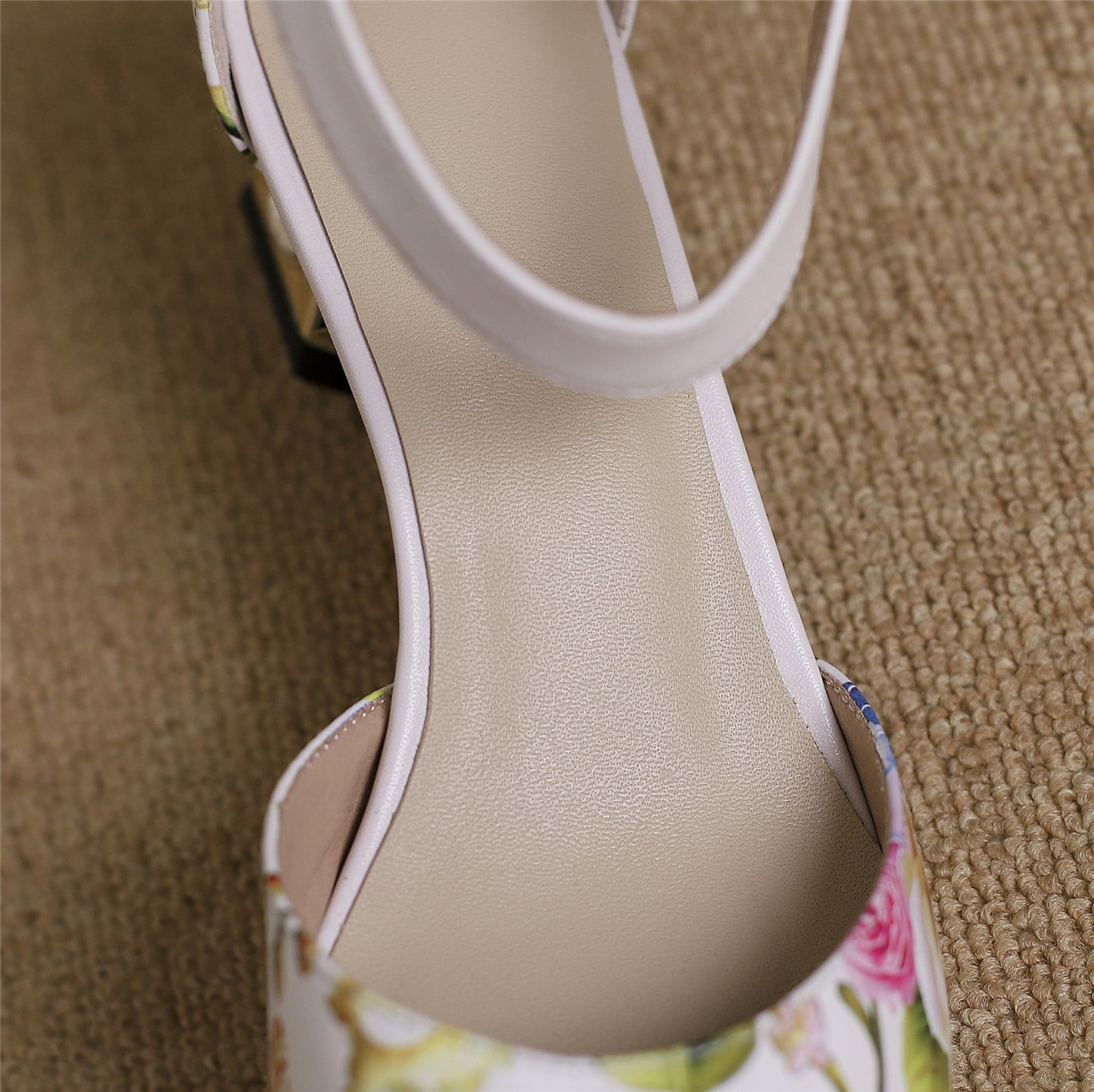 Nine Seven Women's Pointed Toe Flower Print Genuine Leather Handmade Buckle Low Chunky Heel Sandal Pumps