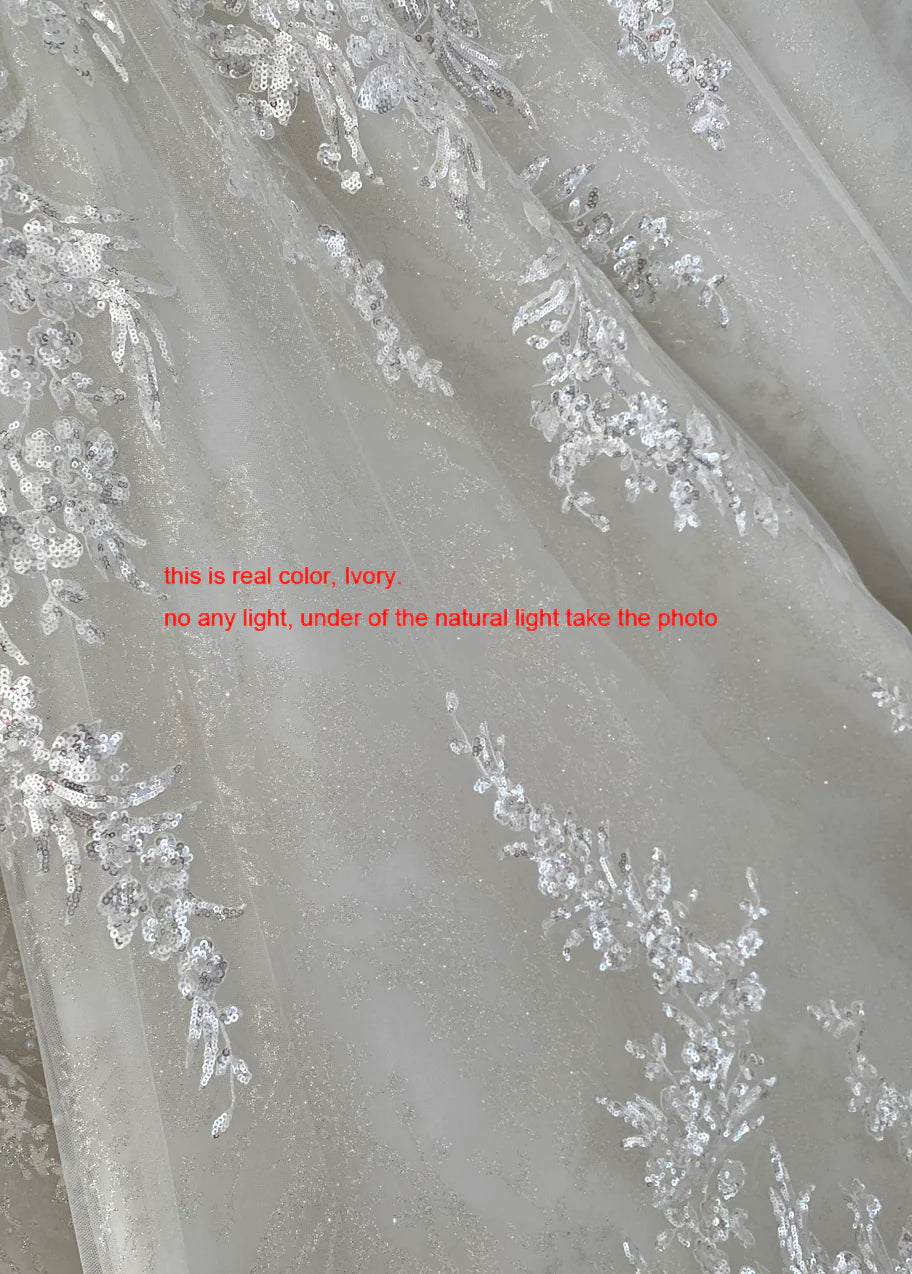 Nine Seven Off Shoulder Long Sleeves  Sparkly Sequin Appliques Bridal Ball Grown Wedding Dress Customization