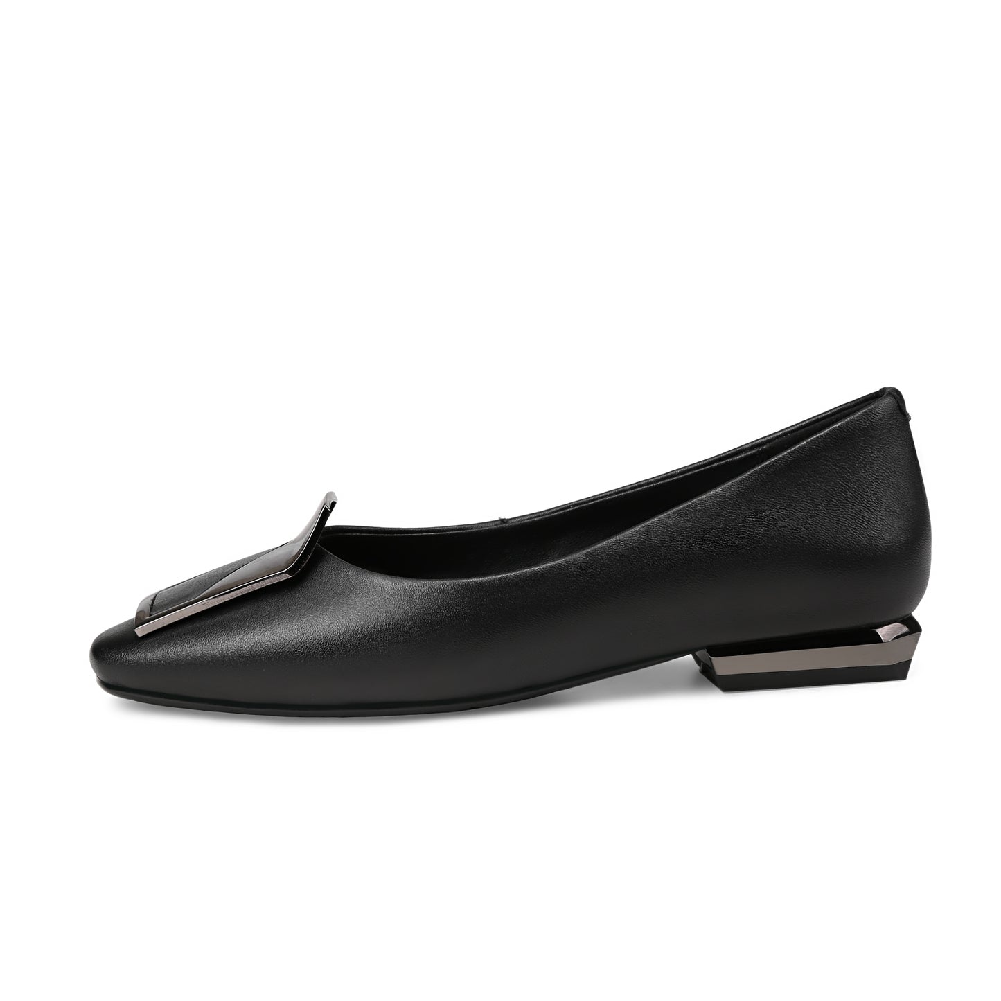 Nine Seven Women's Genuine Leather Square Toe Handmade Buckle Décor Casual Flat Shoes