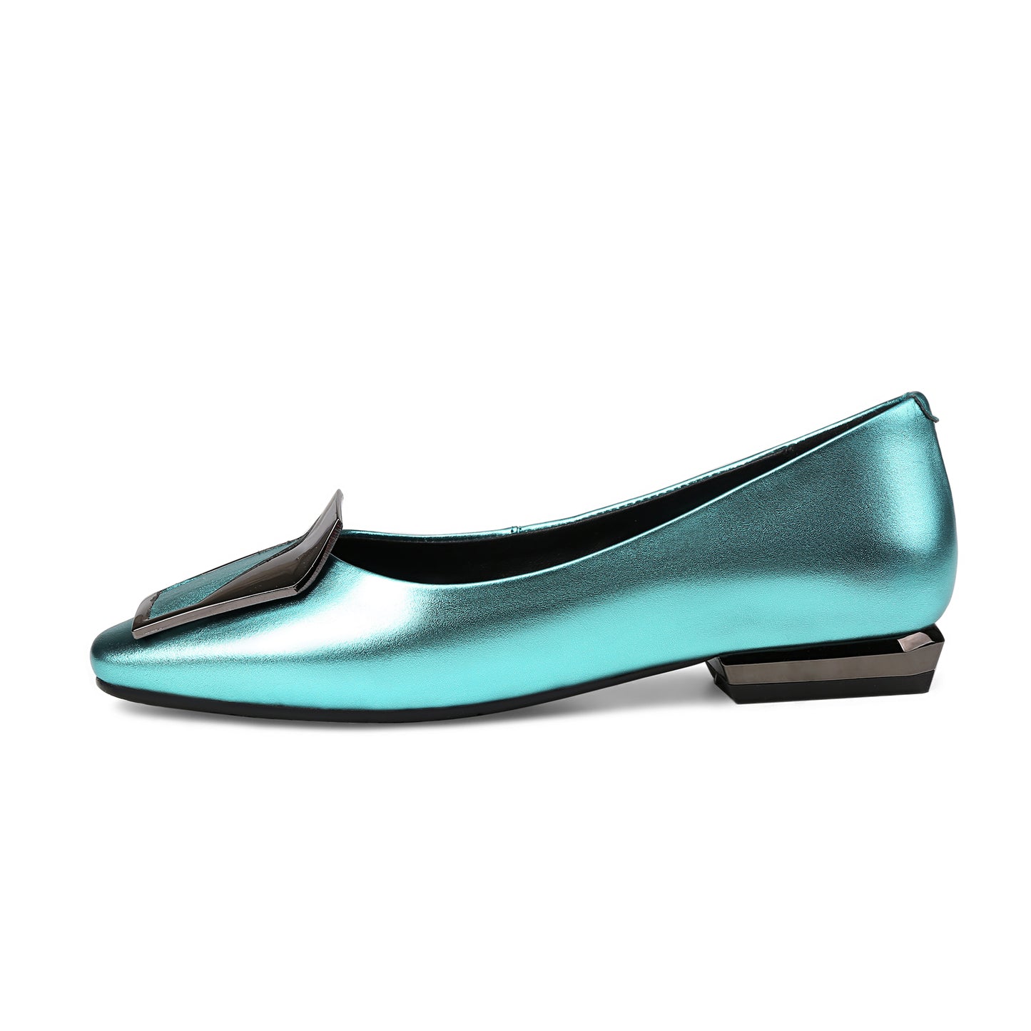 Nine Seven Women's Genuine Leather Square Toe Handmade Buckle Décor Casual Flat Shoes