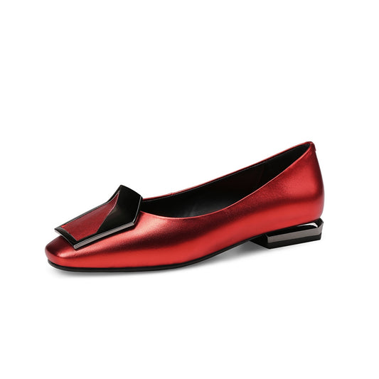 Nine Seven Women's Genuine Leather Square Toe Handmade Buckle Décor Casual Flat Shoes