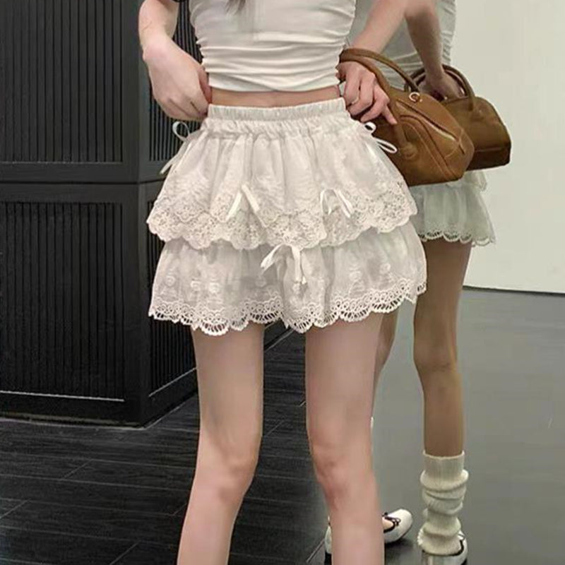 Nine Seven Women's High Waist Bowtie Lace Polyester Mini Skirts Casual Beach Short Skirt