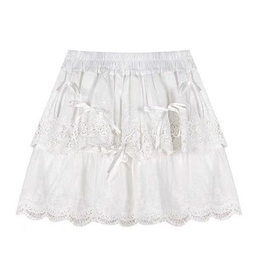 Nine Seven Women's High Waist Bowtie Lace Polyester Mini Skirts Casual Beach Short Skirt
