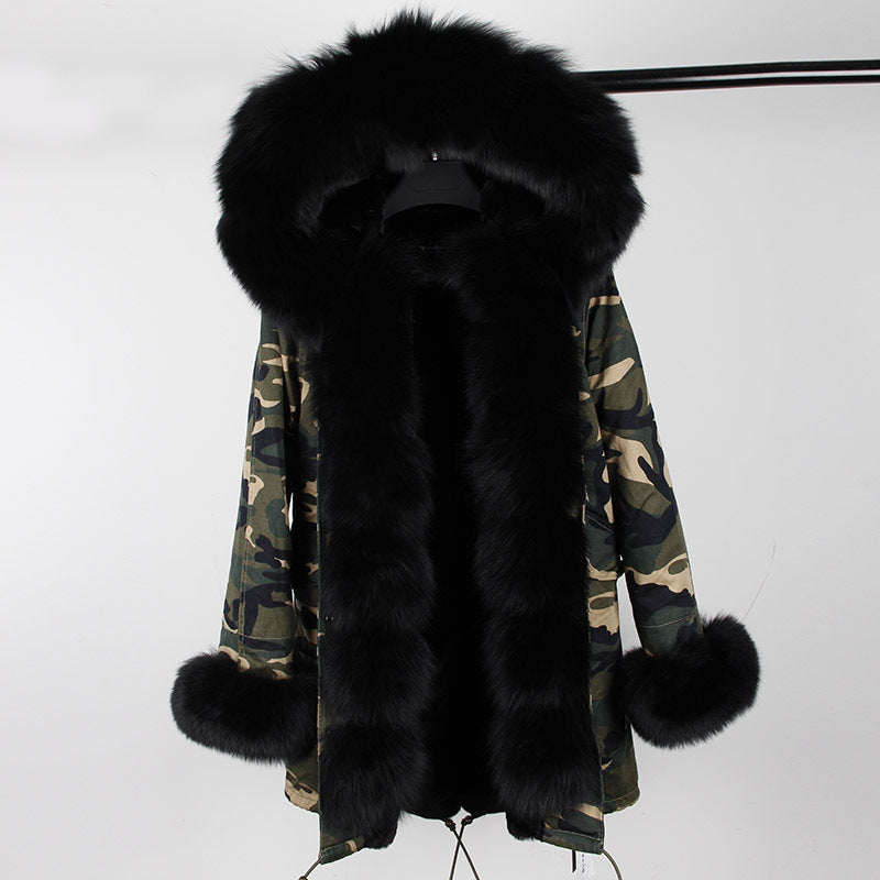 Nine Seven Rabbit Fur Women's Comouflage Overcoat Winter Parka Coats Customization