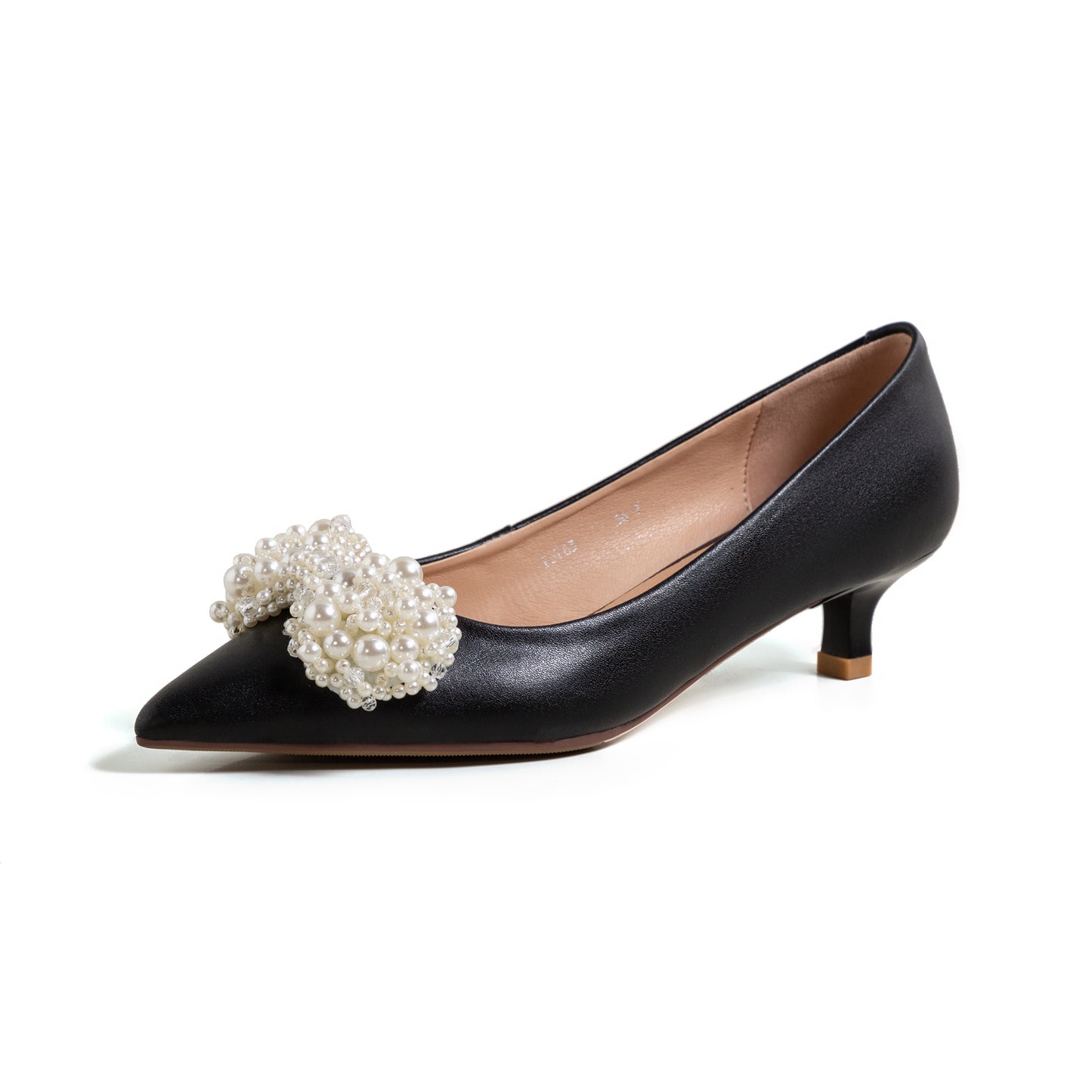 Nine Seven Genuine Leather Handmade Women's Pearl Bowknot Kitten Heel Weeding Pumps Shoes