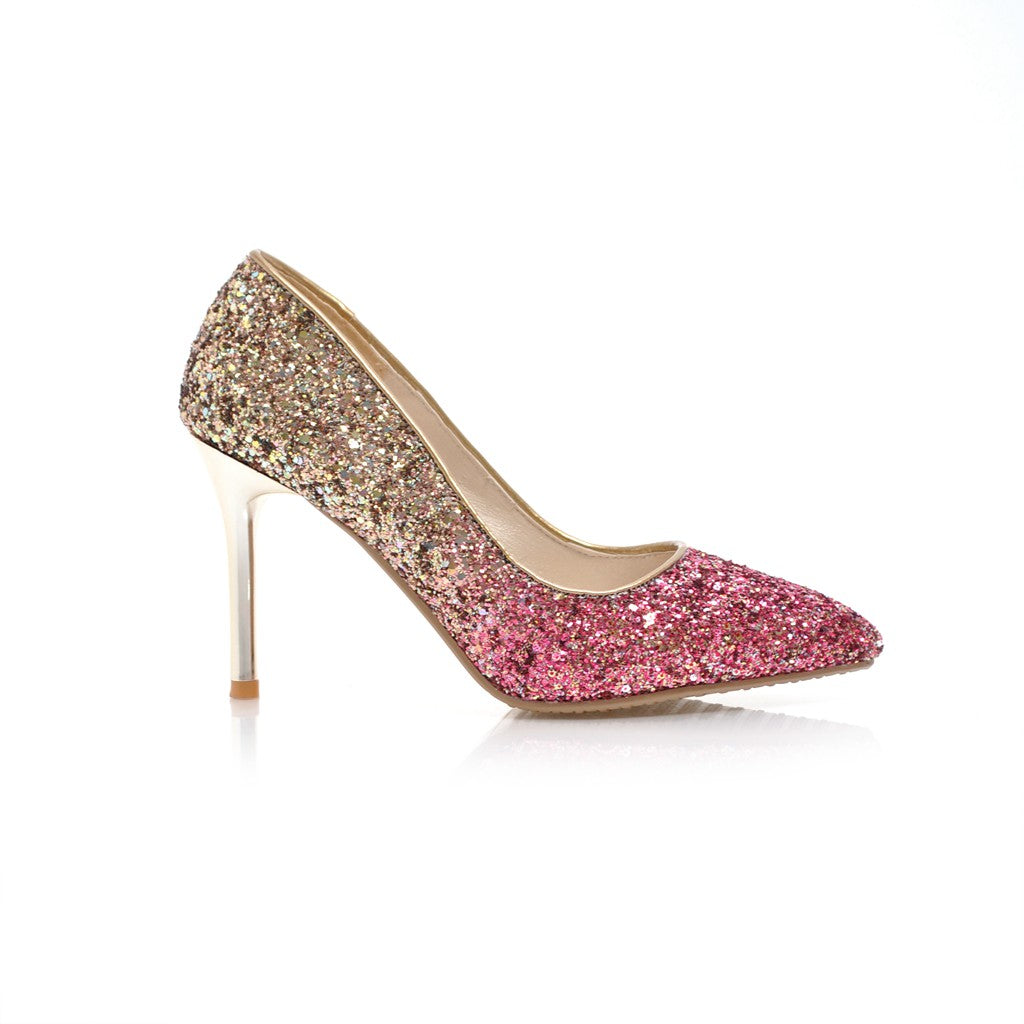 Nine Seven Women's Pointed Toe Handmade High Stiletto Heel Glitter Weeding Party Loafer Pumps Shoes