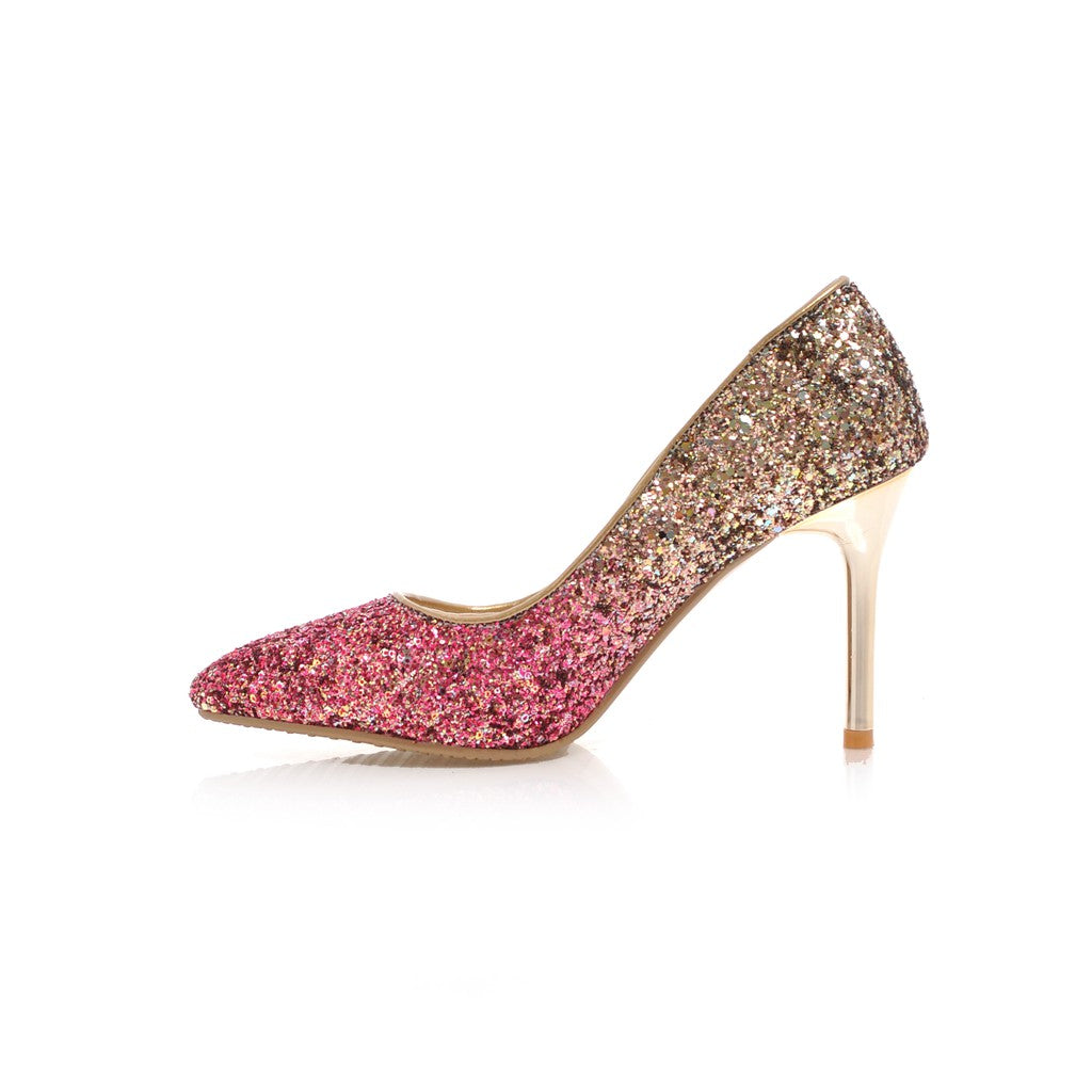 Nine Seven Women's Pointed Toe Handmade High Stiletto Heel Glitter Weeding Party Loafer Pumps Shoes
