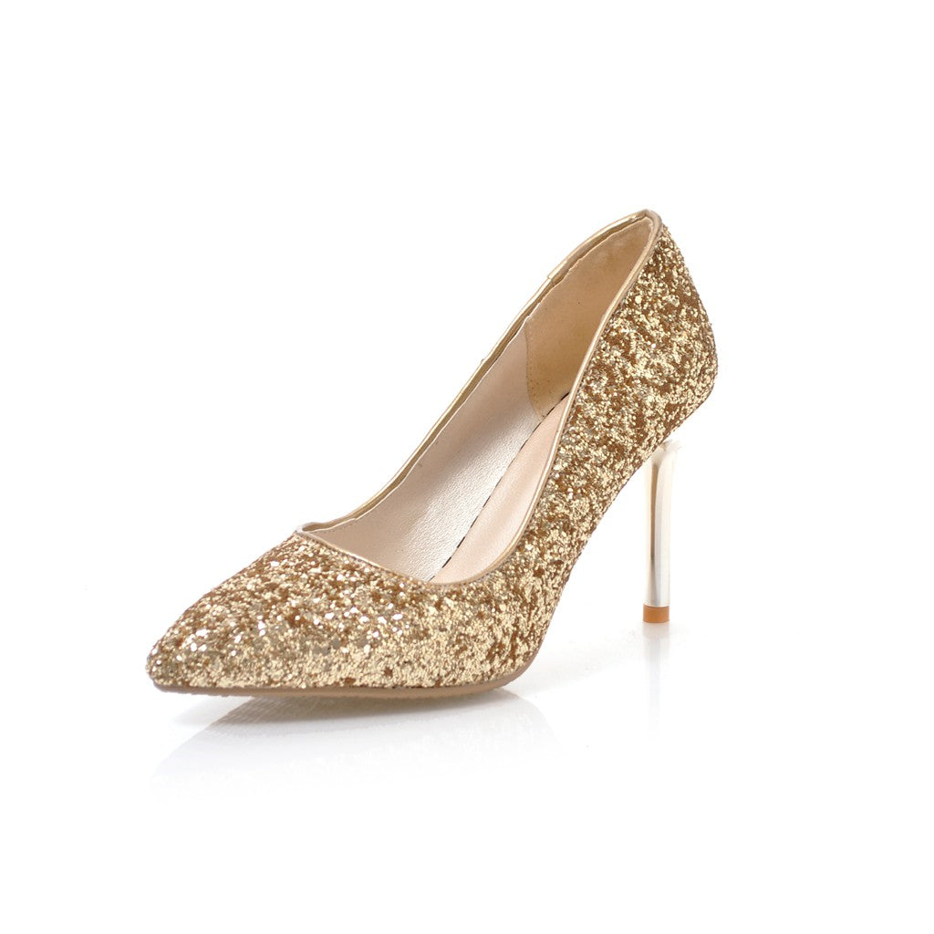 Nine Seven Women's Pointed Toe Handmade High Stiletto Heel Glitter Weeding Party Loafer Pumps Shoes