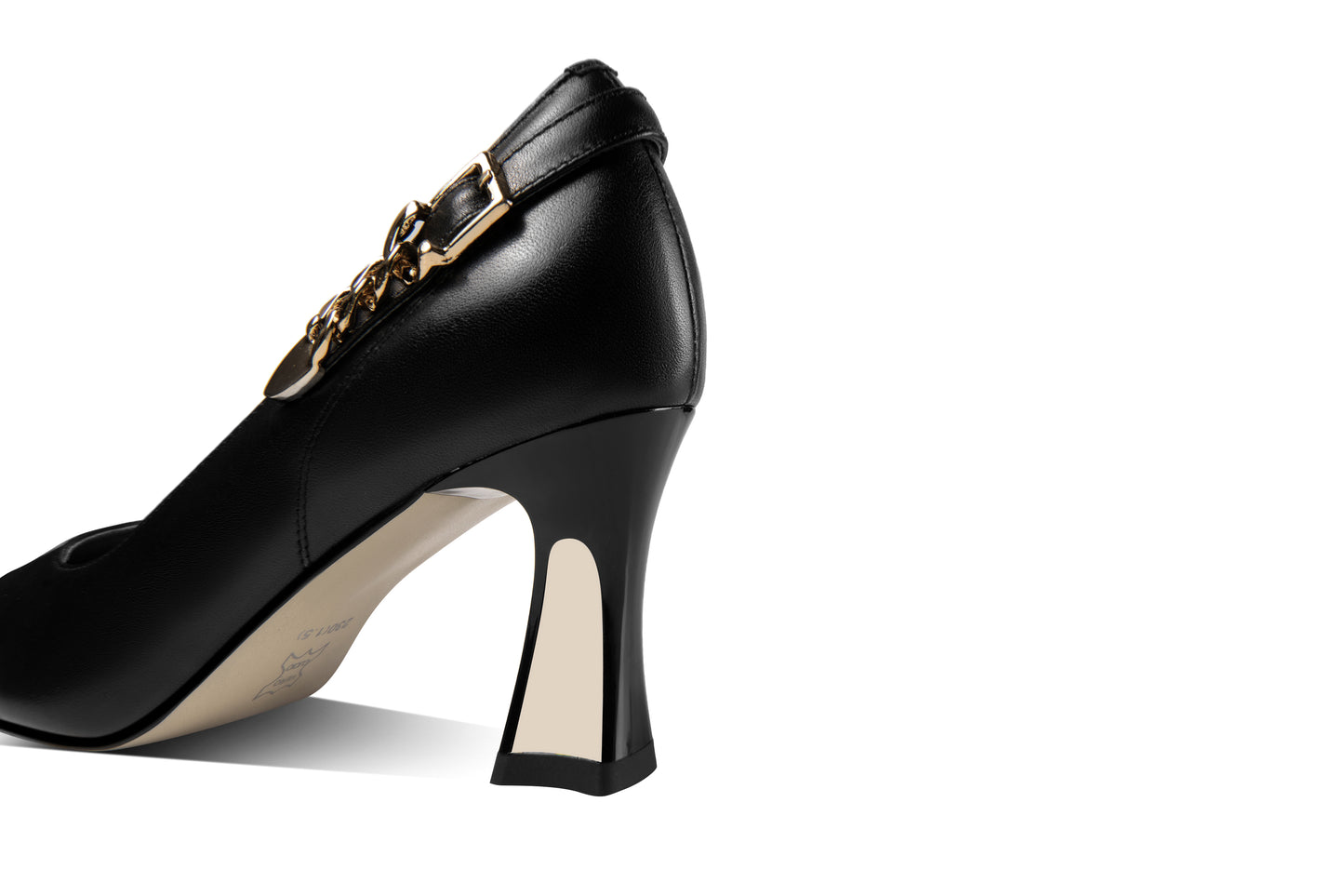 Nine Seven Genuine Leather Women's Handmade Pointed Toe Metal Chain Decor Mid Heel Pumps