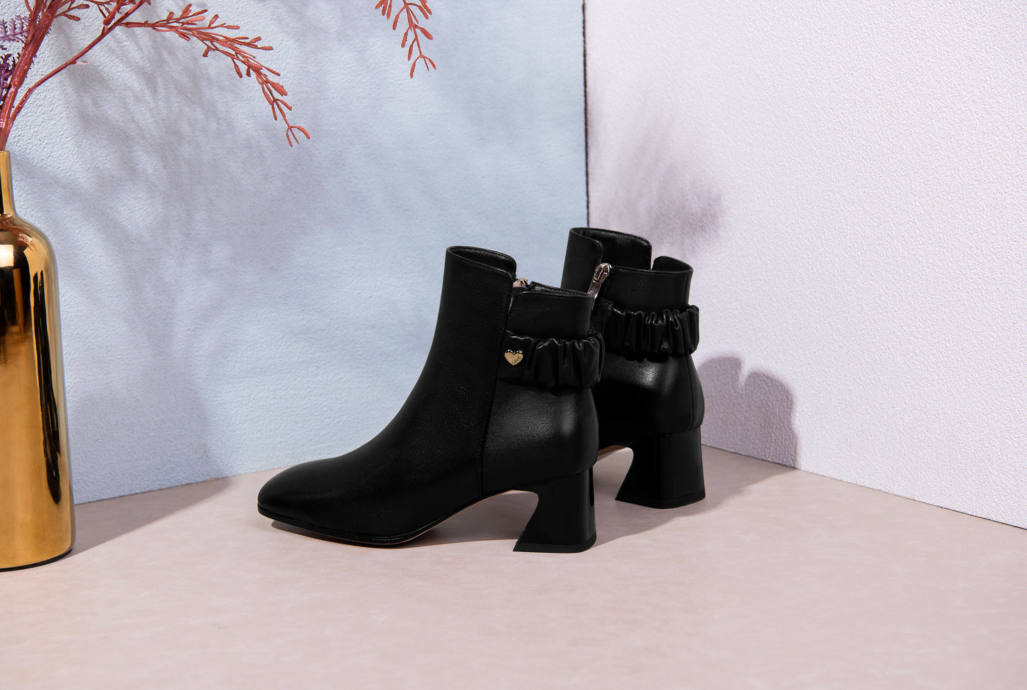 Nine Seven Women's Square Toe Genuine Leather Low Chunky Heels Handmade Side Zipper Modern Ankle Boots