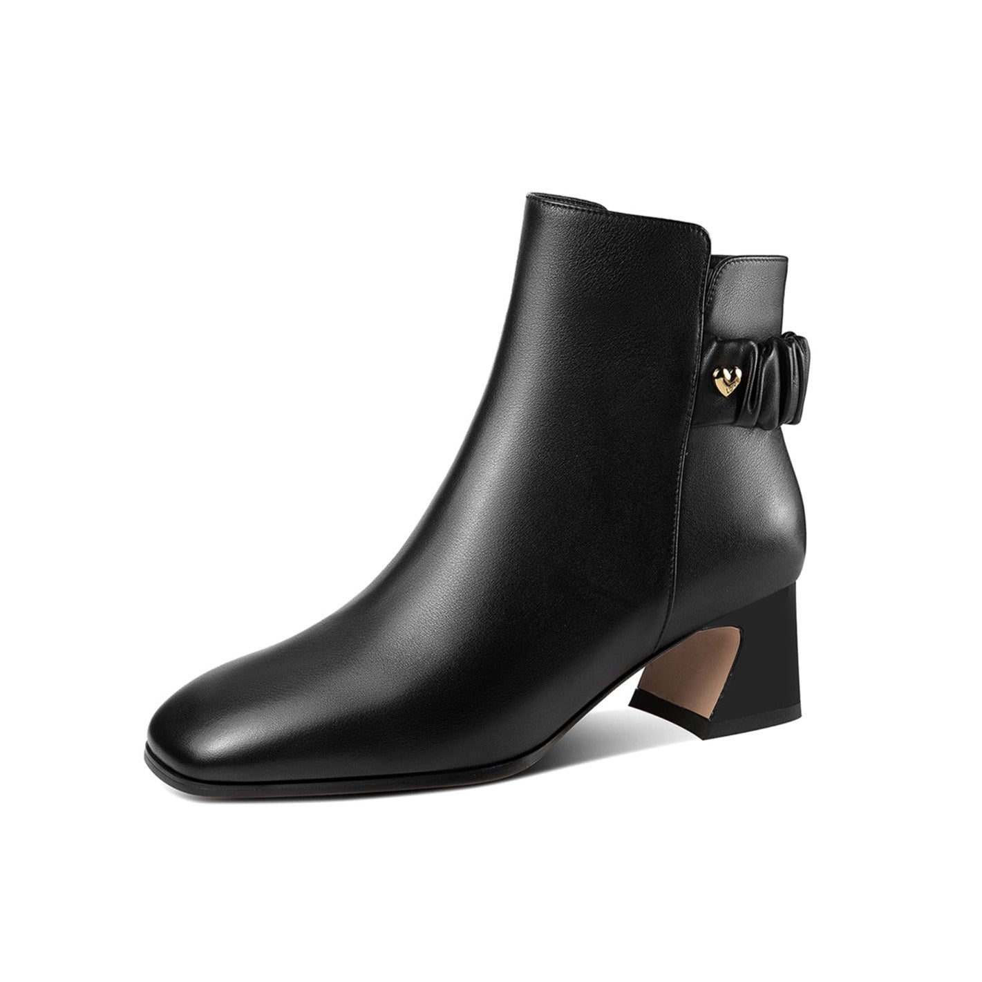 Nine Seven Women's Square Toe Genuine Leather Low Chunky Heels Handmade Side Zipper Modern Ankle Boots