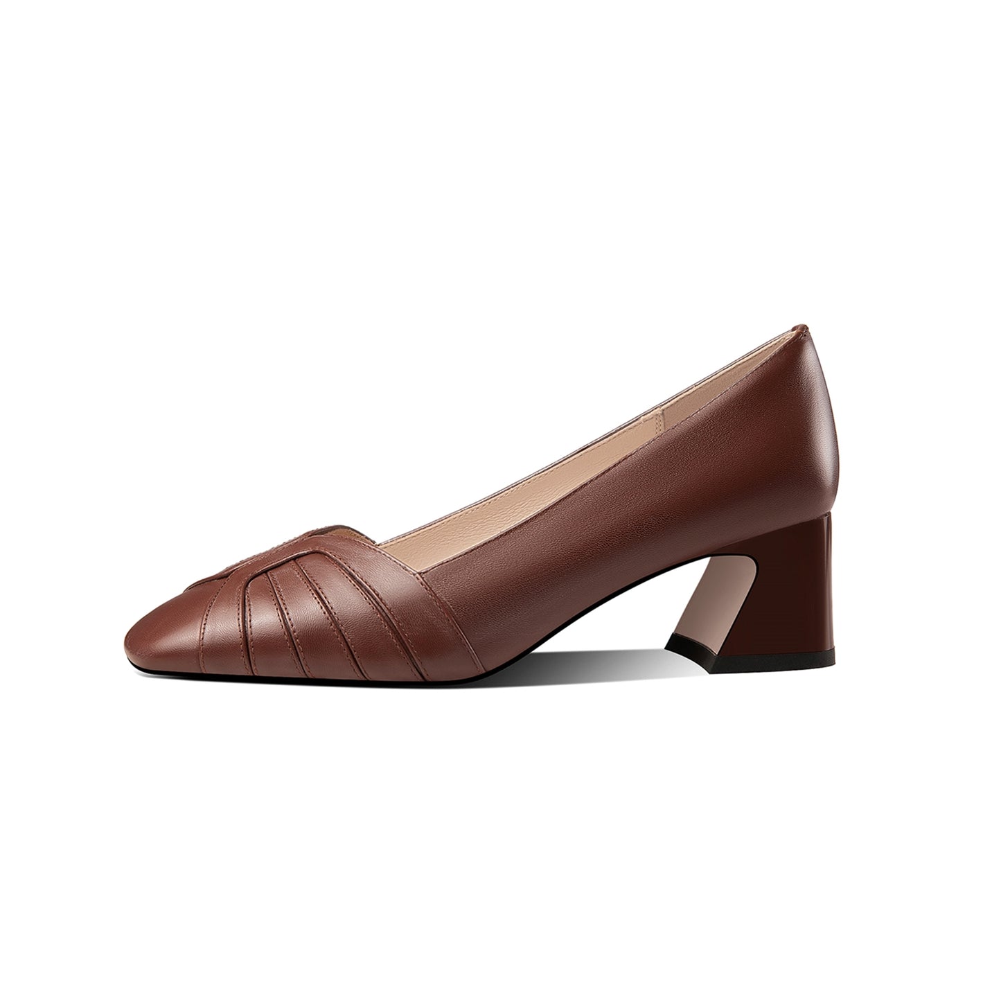 Nine Seven Women's Genuine Leather Square Toe Handmade Block Heel Casual Pumps Shoes