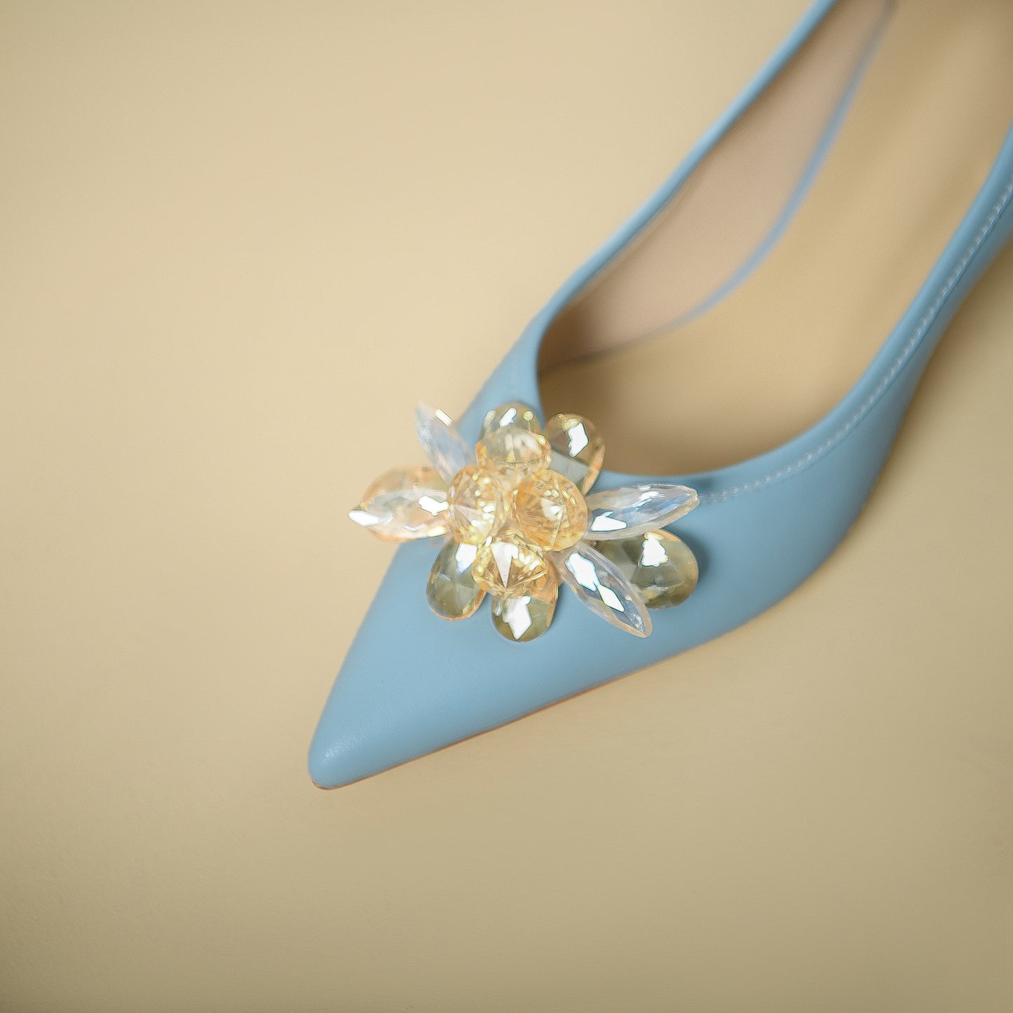 Nine Seven Genuine Leather Handmade Women's Crystal Flower Pointed Toe Slip On Kitten Heel Pumps Shoes