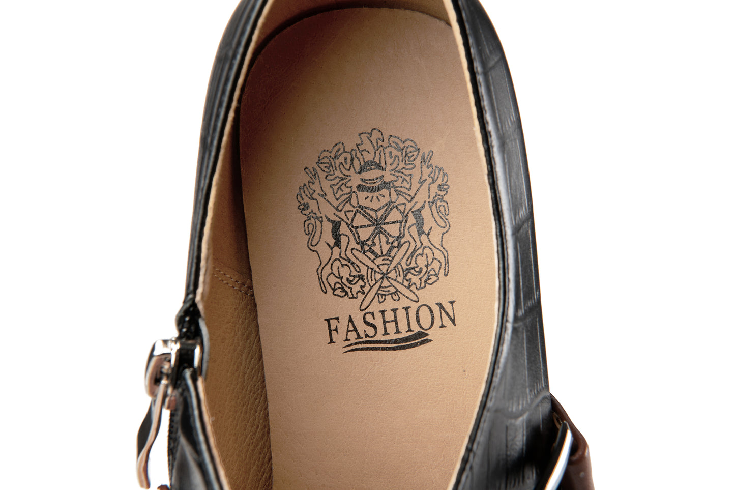 Nine Seven Women's Round Toe Genuine Leather Handmade Buckle Belt Side Zip Up Chunky Heels Stylish Pumps