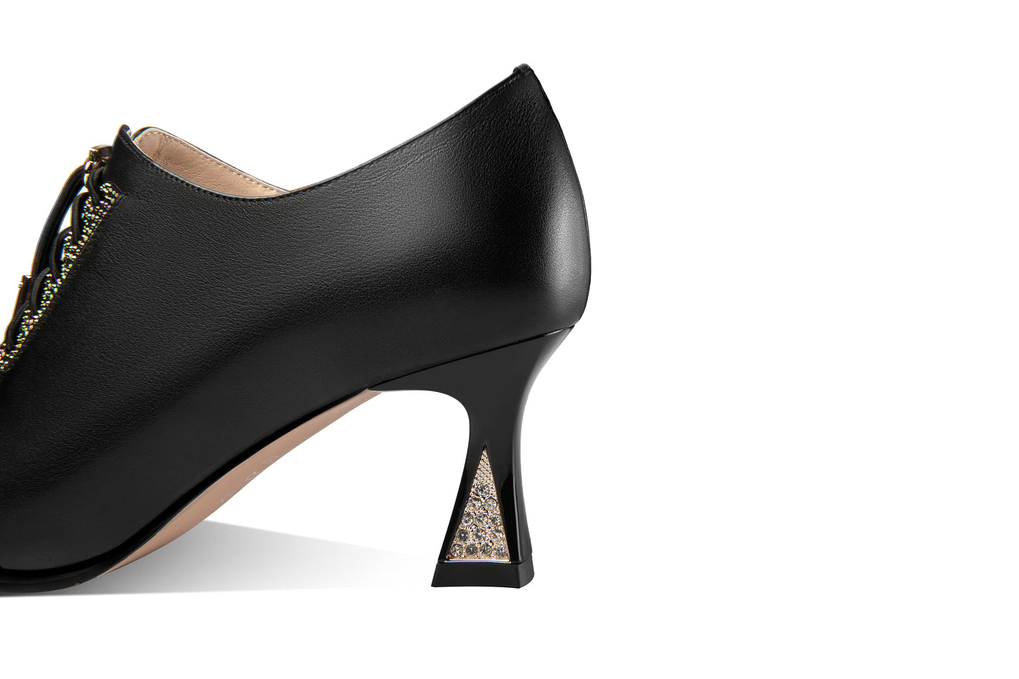 Nine Seven Women's Pointed Toe Genuine Leather Handmade Side Zipper Lace Up Mid Heels Trendy Pumps Shoes