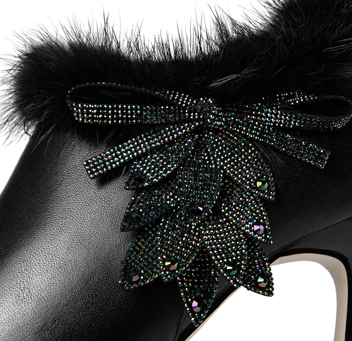 Nine Seven Women's Handmade Genuine Leather High Spool Heel Side Zip Up Floral Pattern and Fur Design Oxford Pumps