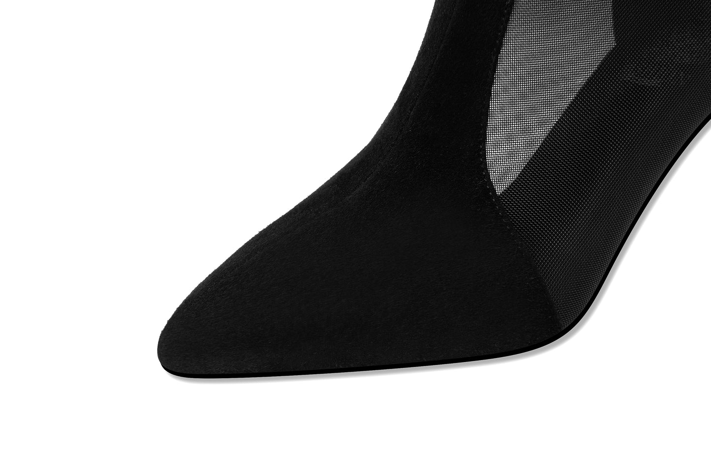 Nine Seven Women's Suede Leather Handmade Mesh Spool Heel Back Zip Up Flower Decor Black Summer Ankle Boots