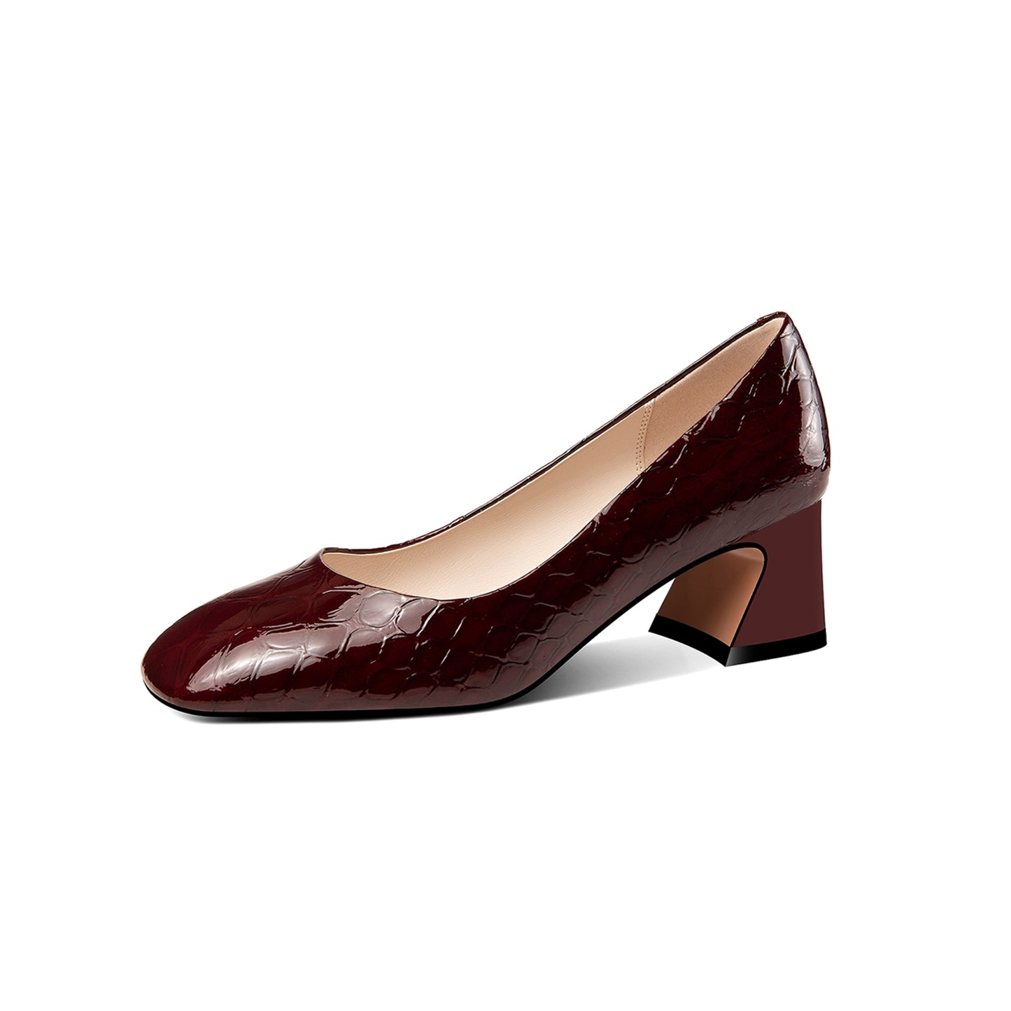 Nine Seven Women's Glossy Patent Leather Square Toe Handmade Low Chunky Heels Casual Pumps Shoes