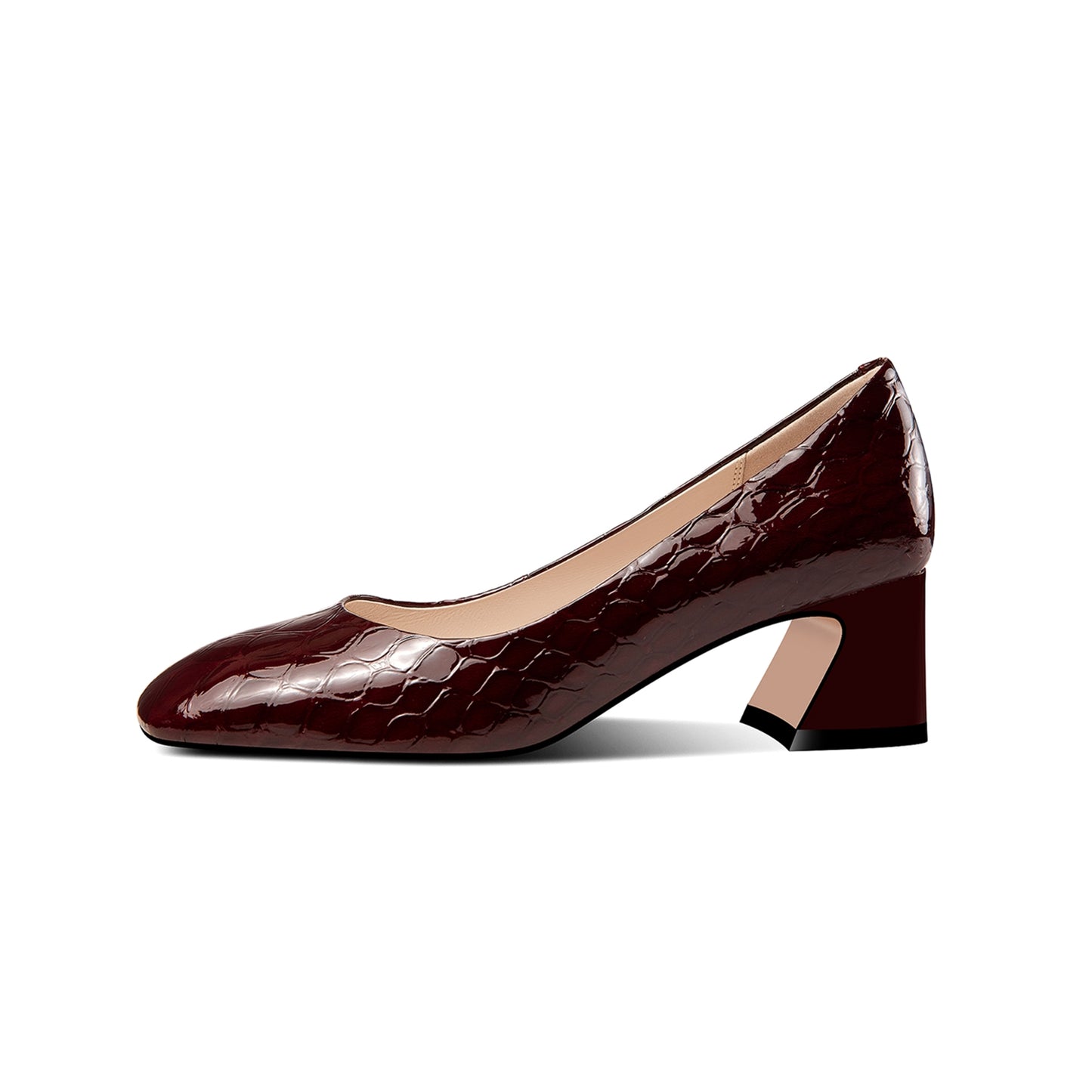 Nine Seven Women's Glossy Patent Leather Square Toe Handmade Low Chunky Heels Casual Pumps Shoes