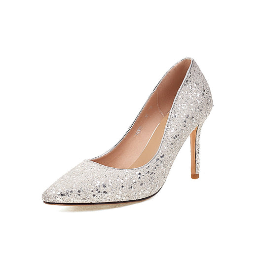 Nine Seven Women's Handmade Glitter Sequins High Stiletto Heel Slip On Wedding Party Loafer Pumps Shoes