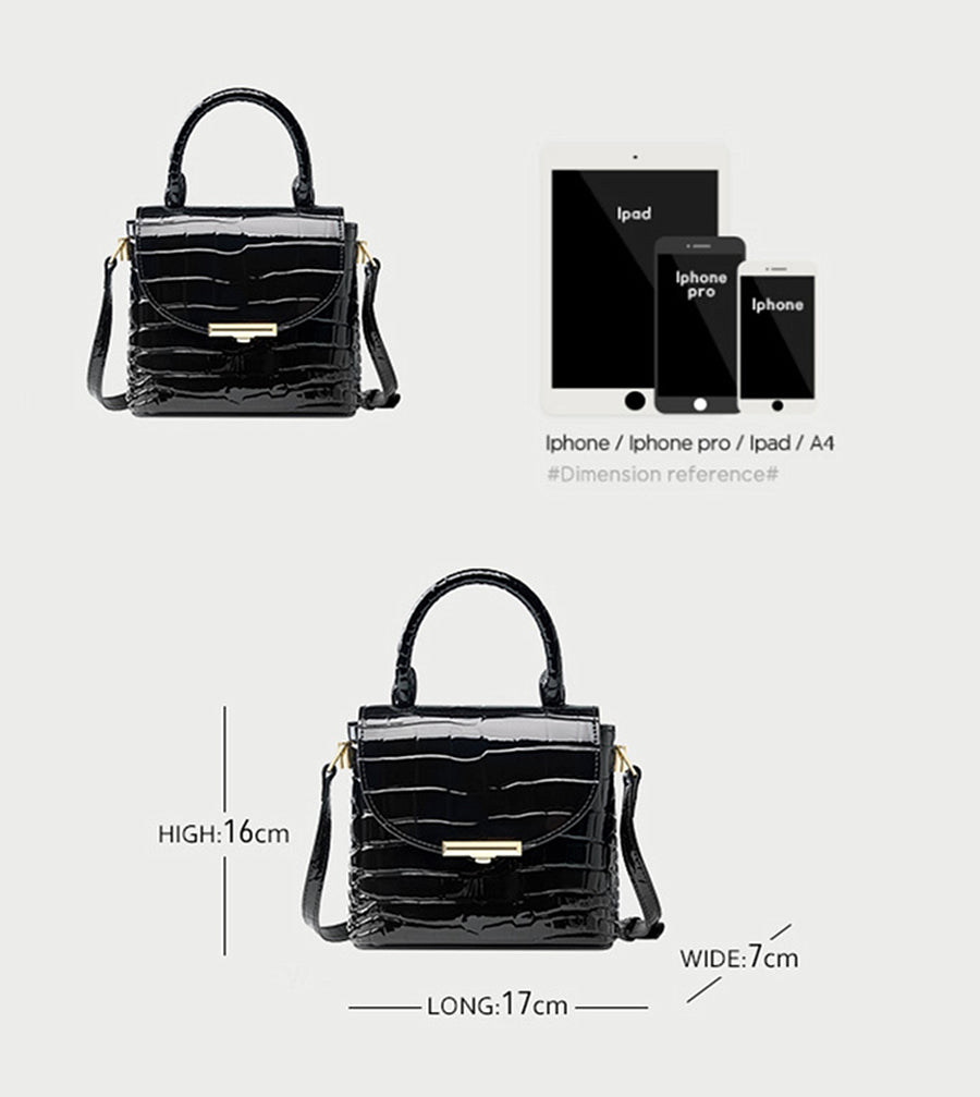 Nine Seven Handbag for Women Handmade Checkered Patent Leather Ladies Crossbody Bag Tote