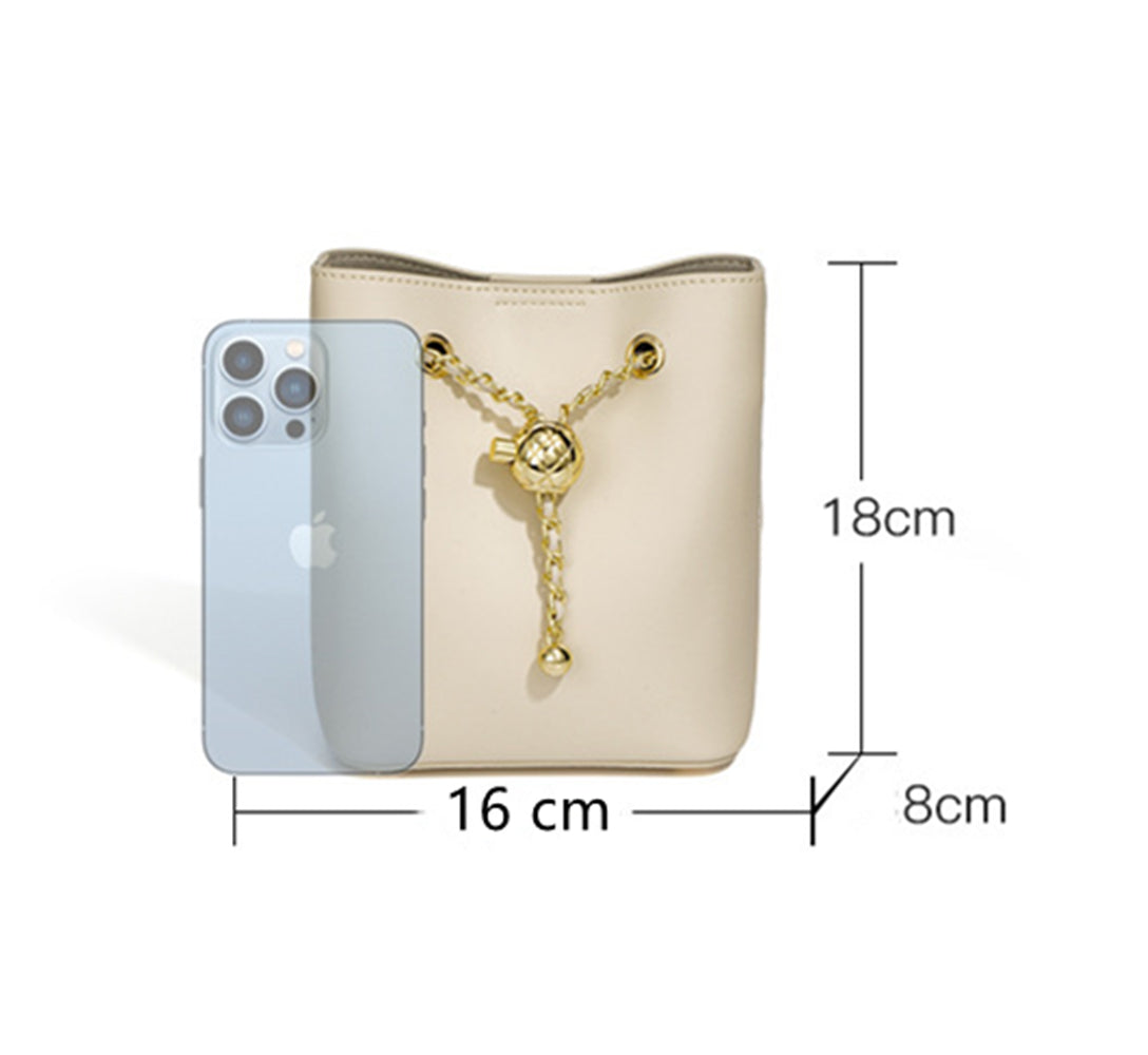 Nine Seven Genuine Leather Women's Handmade Mini Bucket Crossbody Shoulder Bag with Mental Ball Decor