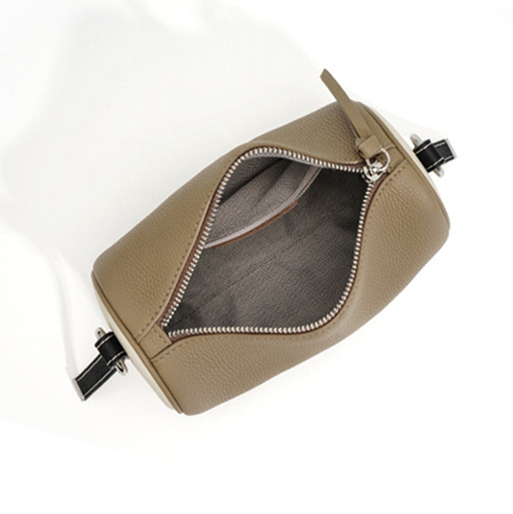 Nine Seven Genuine Leather Women's Handmade Over the Shoulder Bags Cylinder Shaped Zip Little Pocket Strap Decor