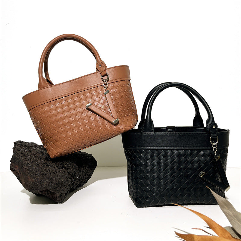 Nine Seven Genuine Leather Women's Weaving Tote Handbag with Subbag Crossbody Shoulder Bag