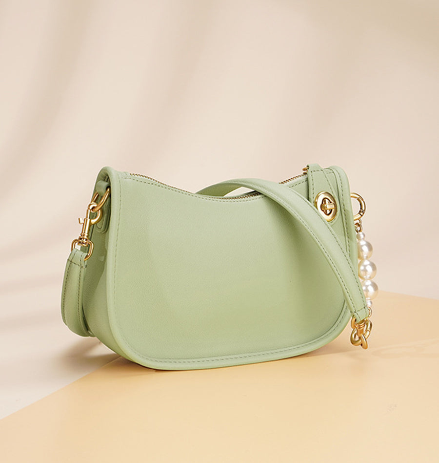 Nine Seven Genuine Leather Women's Handmade Pearls Design Zip Up Shoulder Bags Crossbody Purse