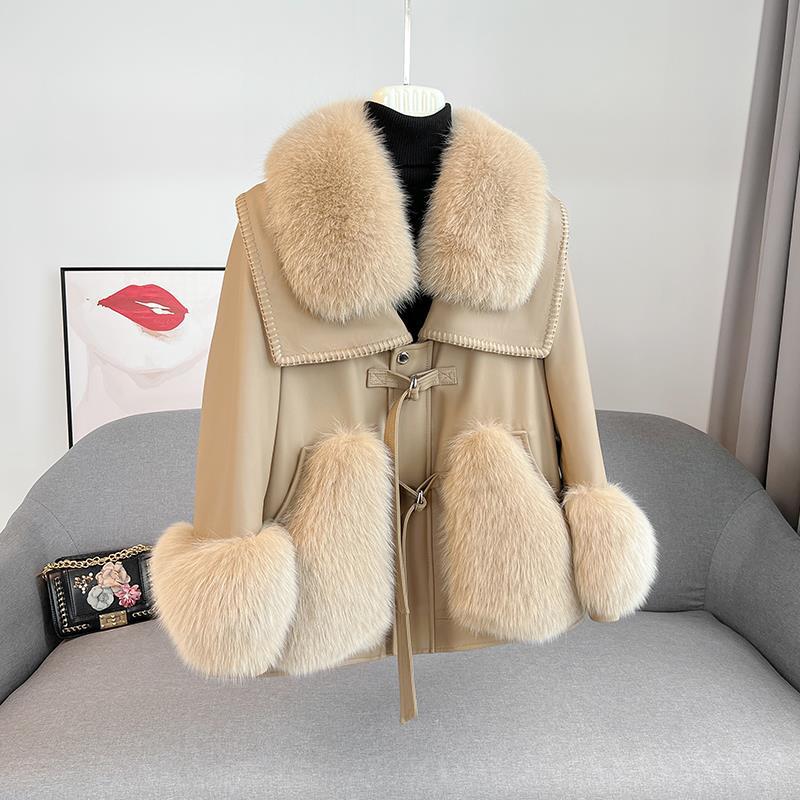 Nine Seven Fox Fur Women's Genuine Leather Modern Jacket Customization