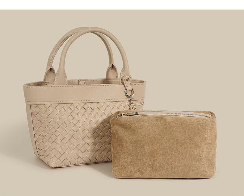 Nine Seven Genuine Leather Women's Weaving Tote Handbag with Subbag Crossbody Shoulder Bag