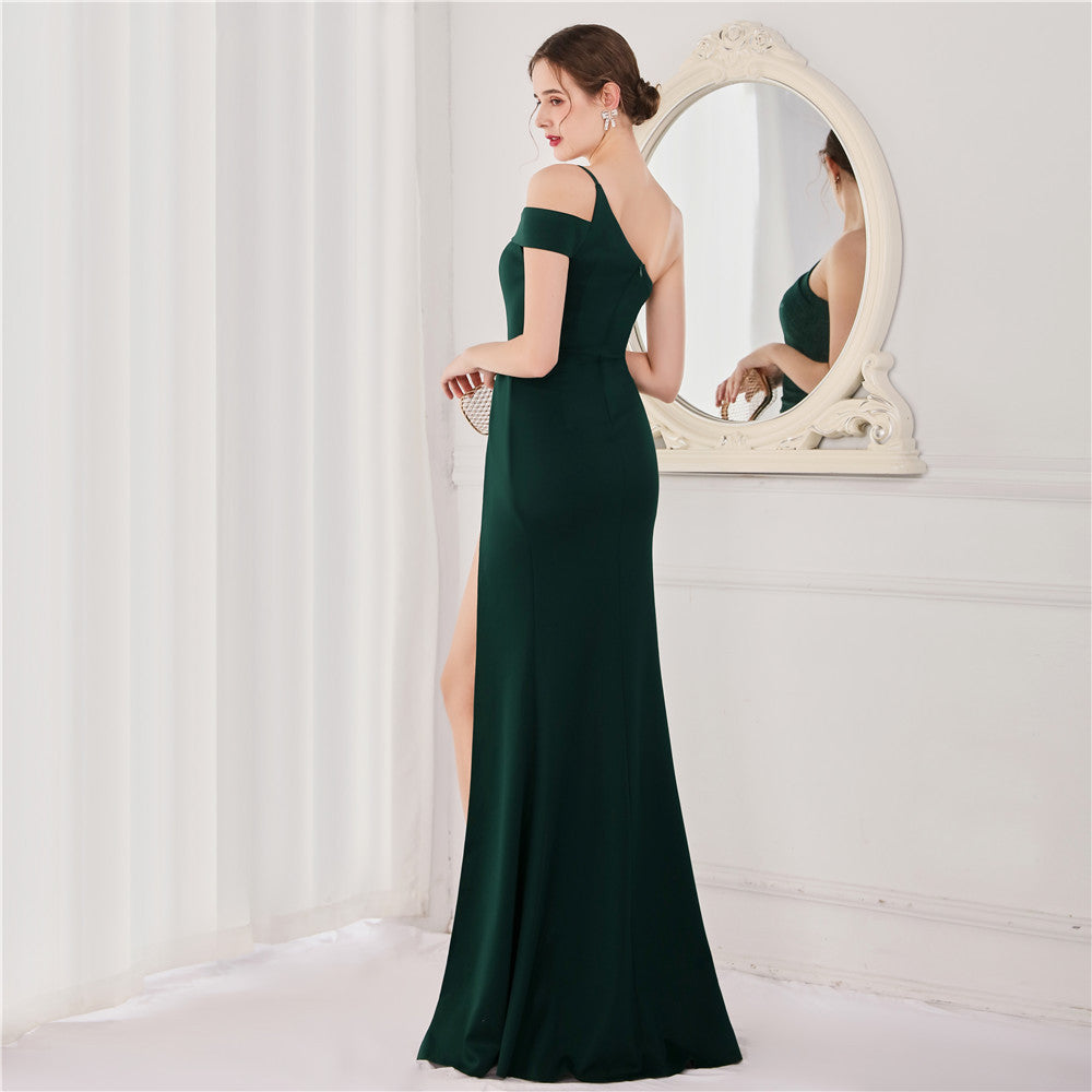 Nine Seven Women's Bevel Spaghetti Strap Zip Up Mermaid Sexy Side Split Evening Party Formal Ocassion Dress