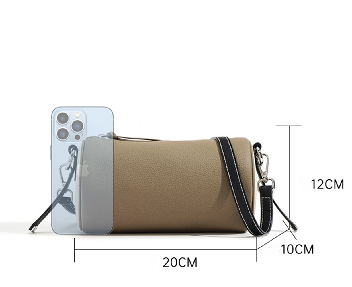 Nine Seven Genuine Leather Women's Handmade Over the Shoulder Bags Cylinder Shaped Zip Little Pocket Strap Decor