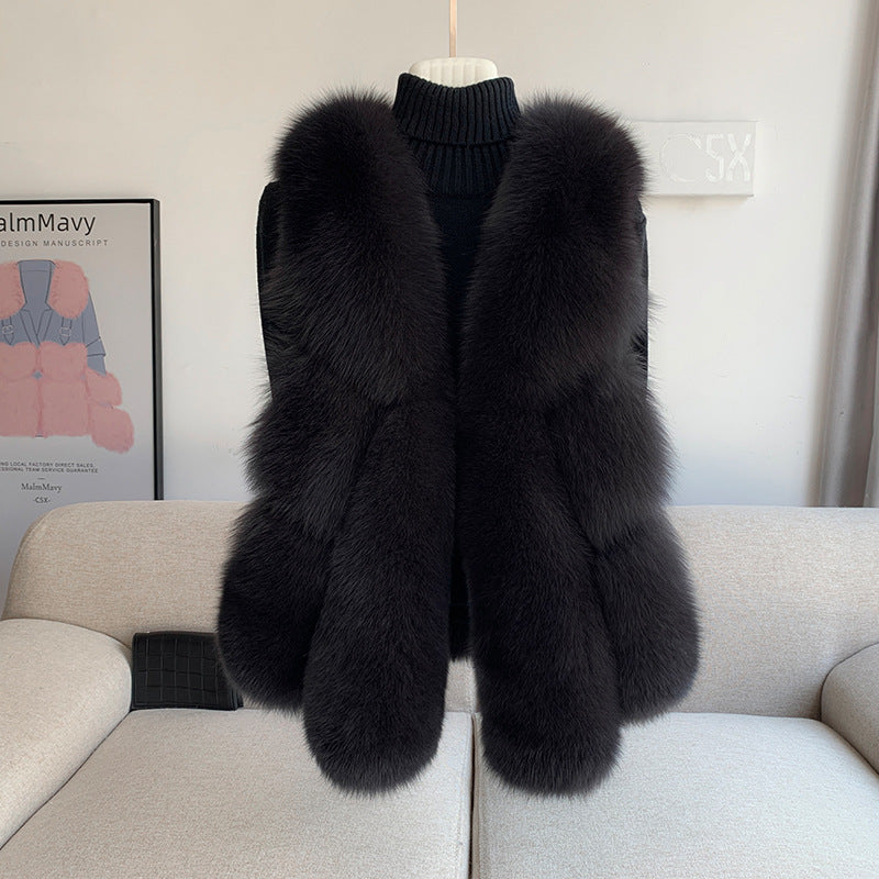 Nine Seven Women's Fox Fur Winter Vest Sleeveless Coat Customization