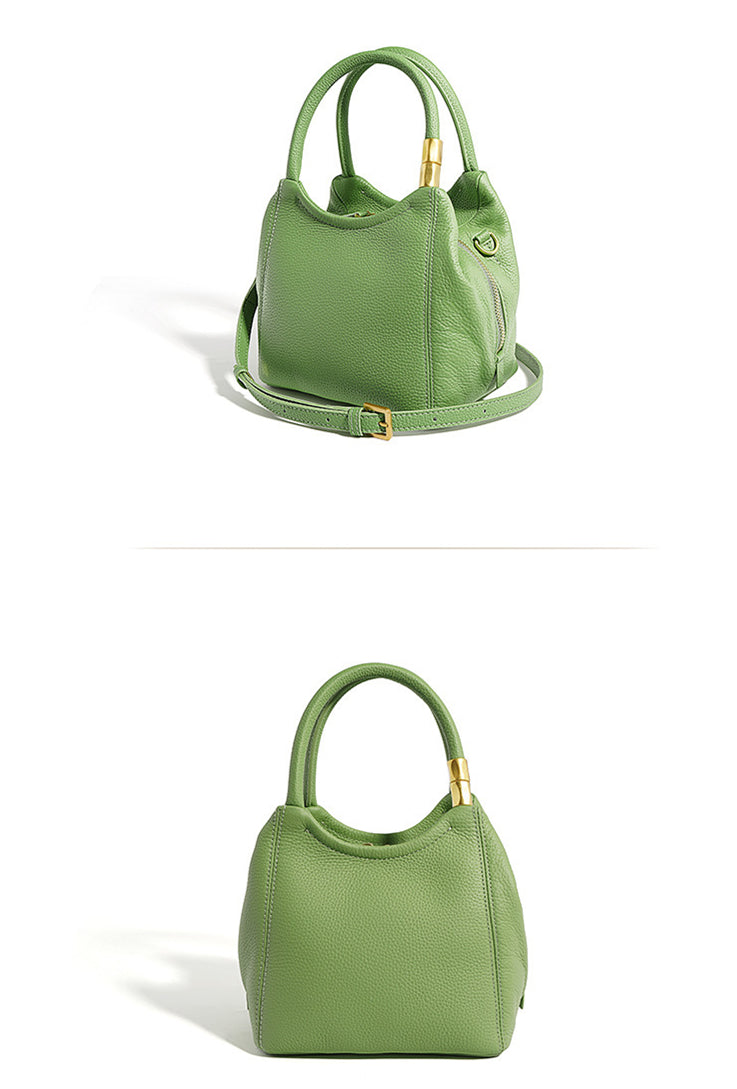 Nine Seven Crossbody Bucket Bag Women's Genuine Leather Handmade Zip Up Silk Scarf Decor Handbag Tote Shoulder Bags